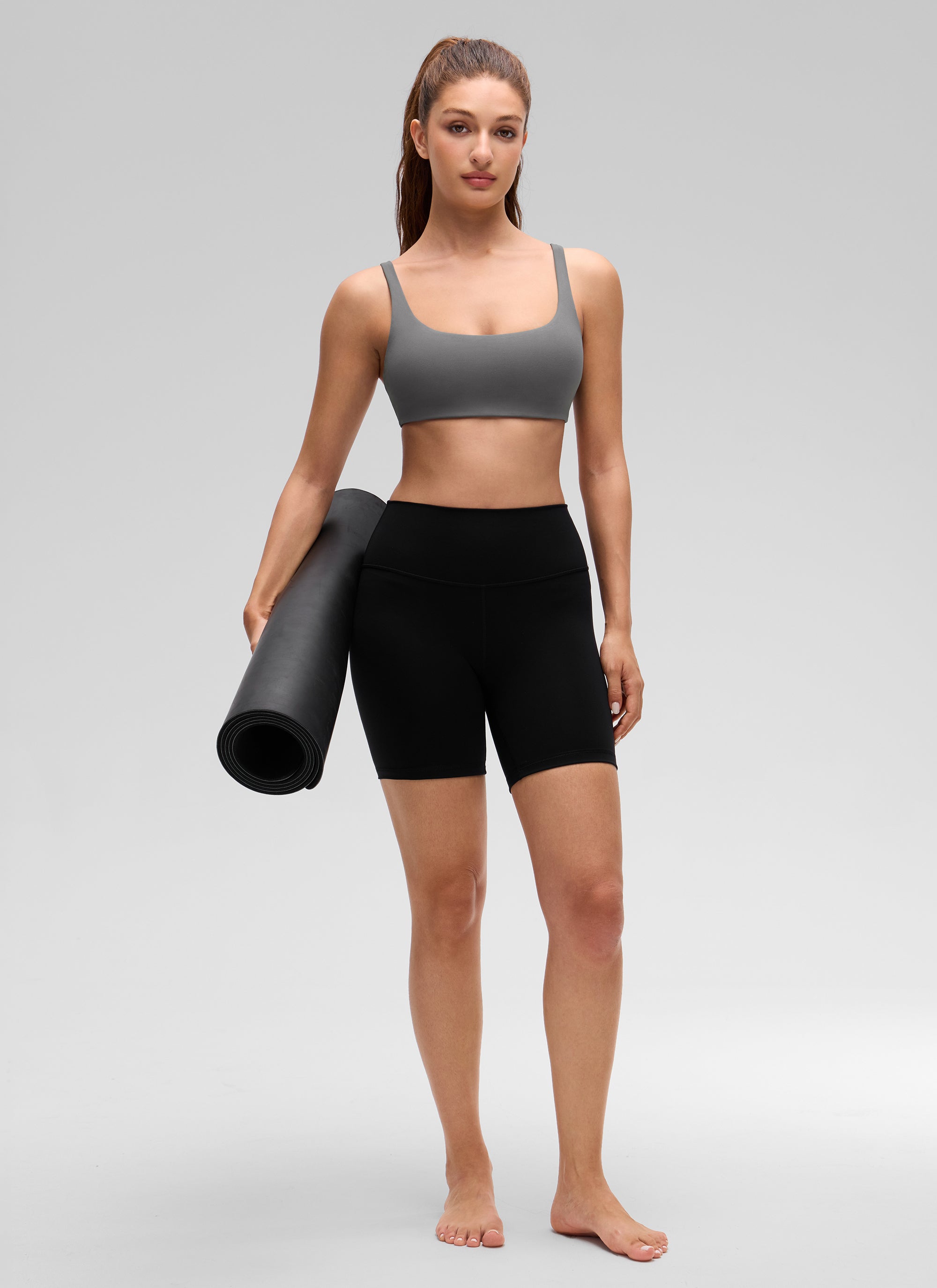 CRZ YOGA Damen Butterluxe Cami mit quadratischem Ausschnitt Mini-BH Aschgrau