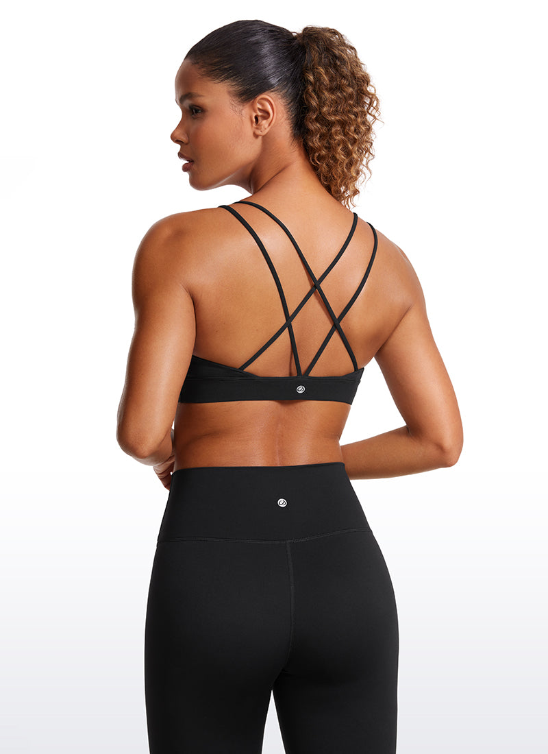 CRZ YOGA Damen Butterluxe V-Neck Träger Gepolstert Sport BH Ohne Bügel Schwarz