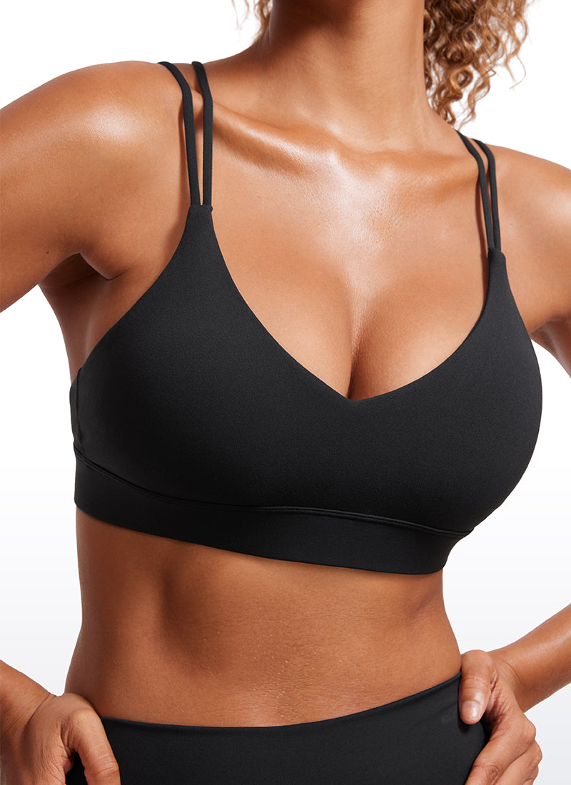 CRZ YOGA Damen Butterluxe V-Neck Träger Gepolstert Sport BH Ohne Bügel Schwarz