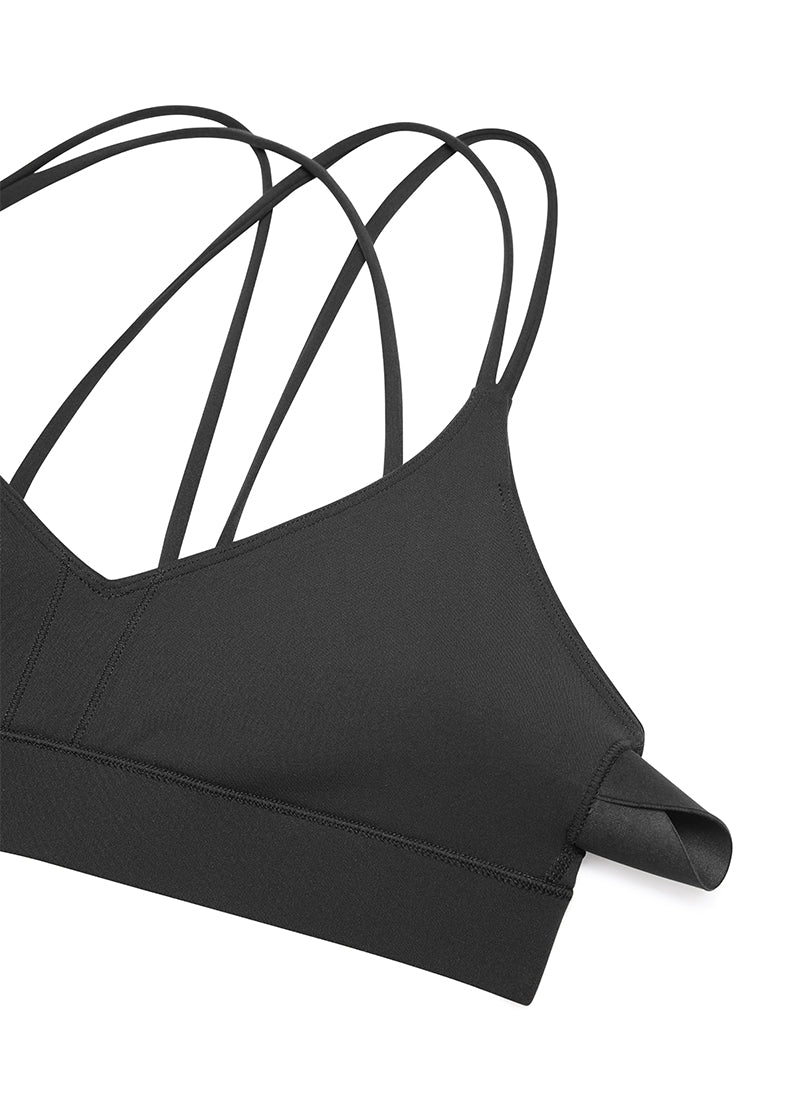 CRZ YOGA Damen Butterluxe V-Neck Träger Gepolstert Sport BH Ohne Bügel Schwarz