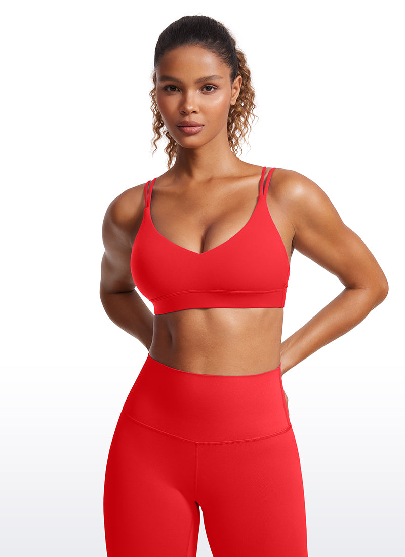 CRZ YOGA Damen Butterluxe V-Neck Träger Gepolstert Sport BH Ohne Bügel Tiefrot