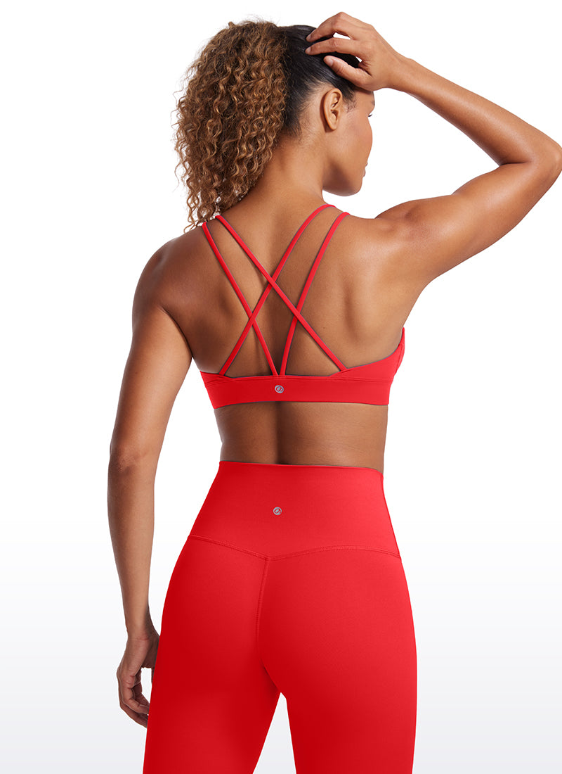 CRZ YOGA Damen Butterluxe V-Neck Träger Gepolstert Sport BH Ohne Bügel Tiefrot