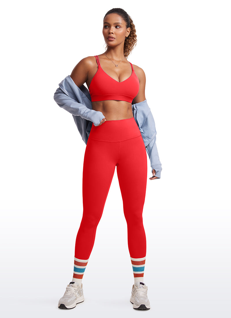 CRZ YOGA Damen Butterluxe V-Neck Träger Gepolstert Sport BH Ohne Bügel Tiefrot
