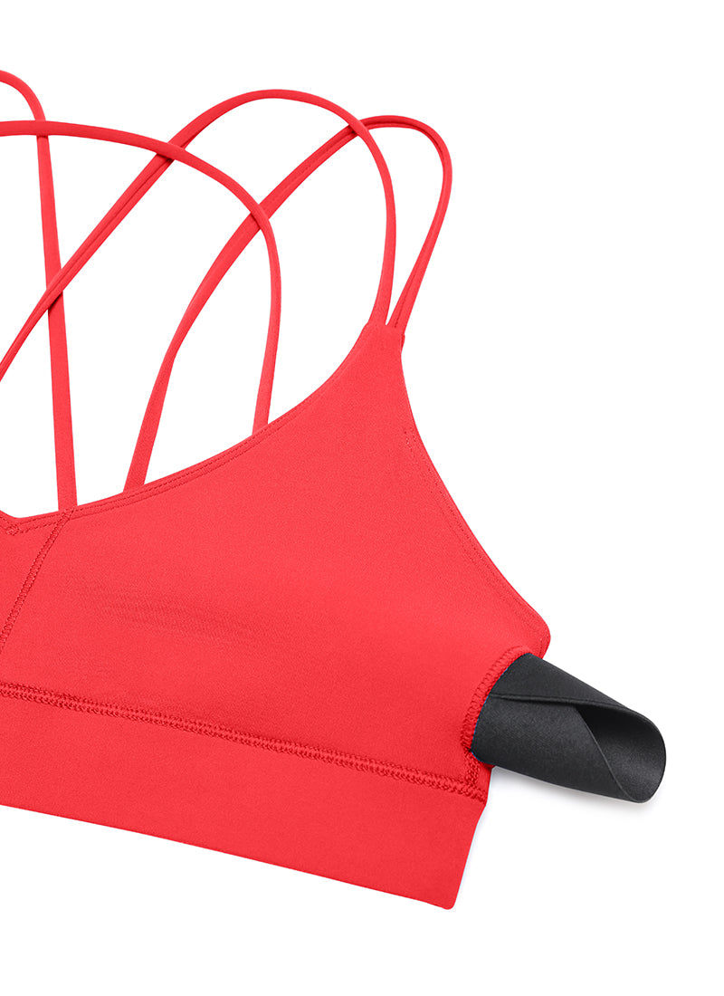 CRZ YOGA Damen Butterluxe V-Neck Träger Gepolstert Sport BH Ohne Bügel Tiefrot