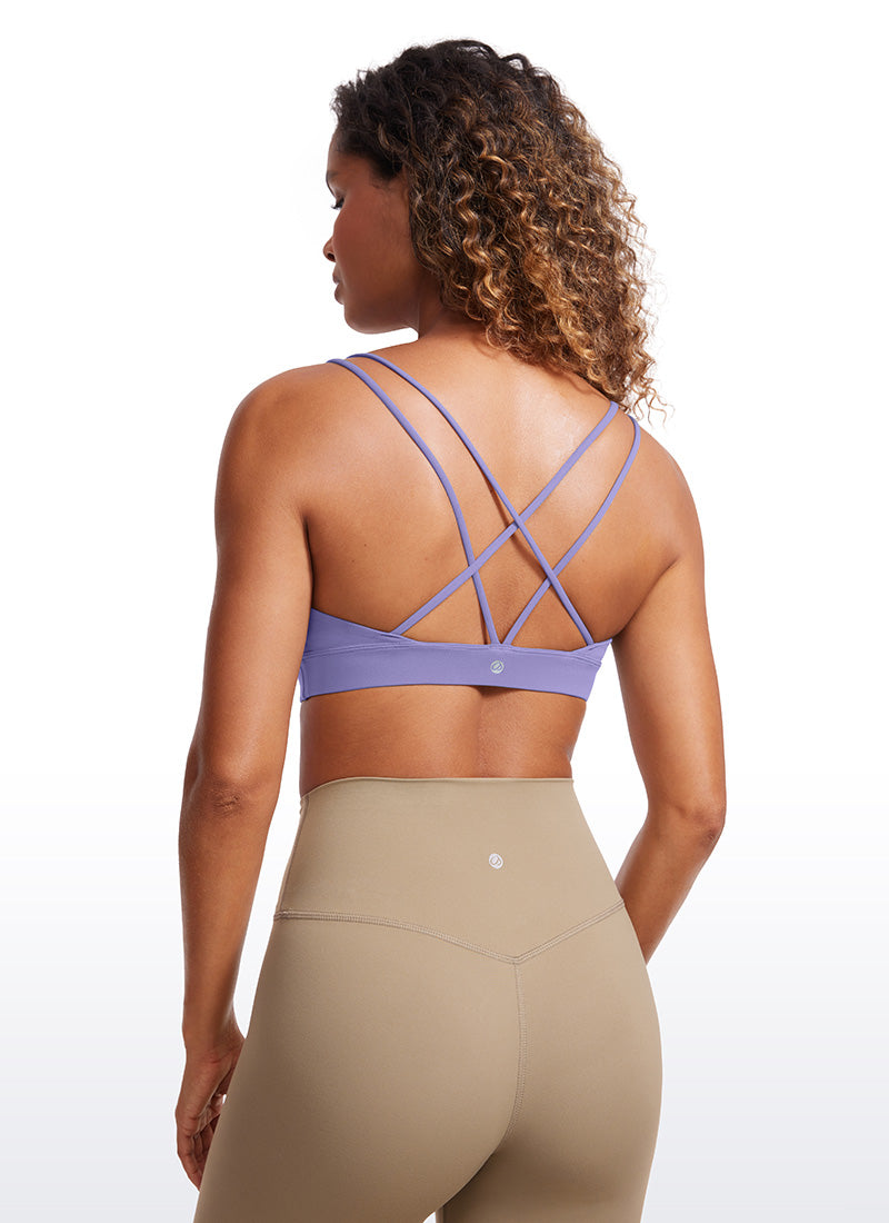 CRZ YOGA Damen Butterluxe V-Neck Träger Gepolstert Sport BH Ohne Bügel Dunkles Lavendelviolett