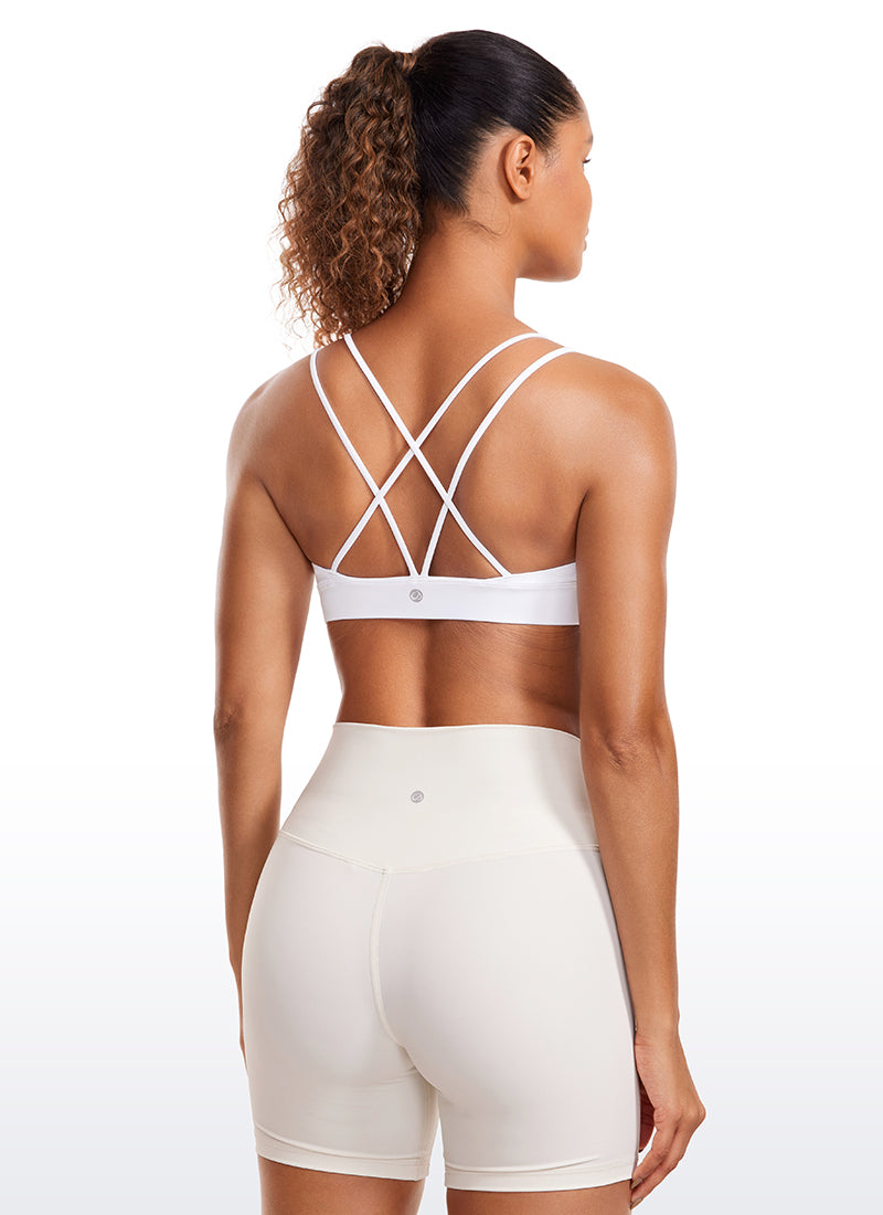 CRZ YOGA Damen Butterluxe V-Neck Träger Gepolstert Sport BH Ohne Bügel Weiss