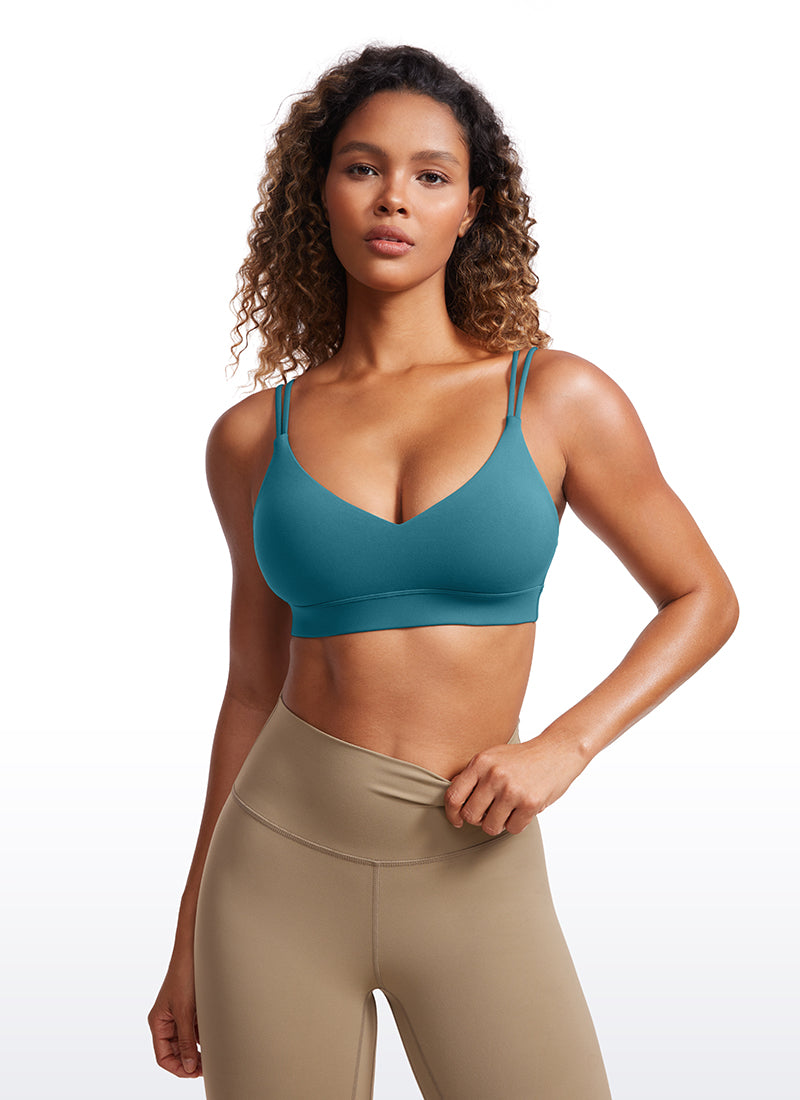 CRZ YOGA Damen Butterluxe V-Neck Träger Gepolstert Sport BH Ohne Bügel Borealis-Grün
