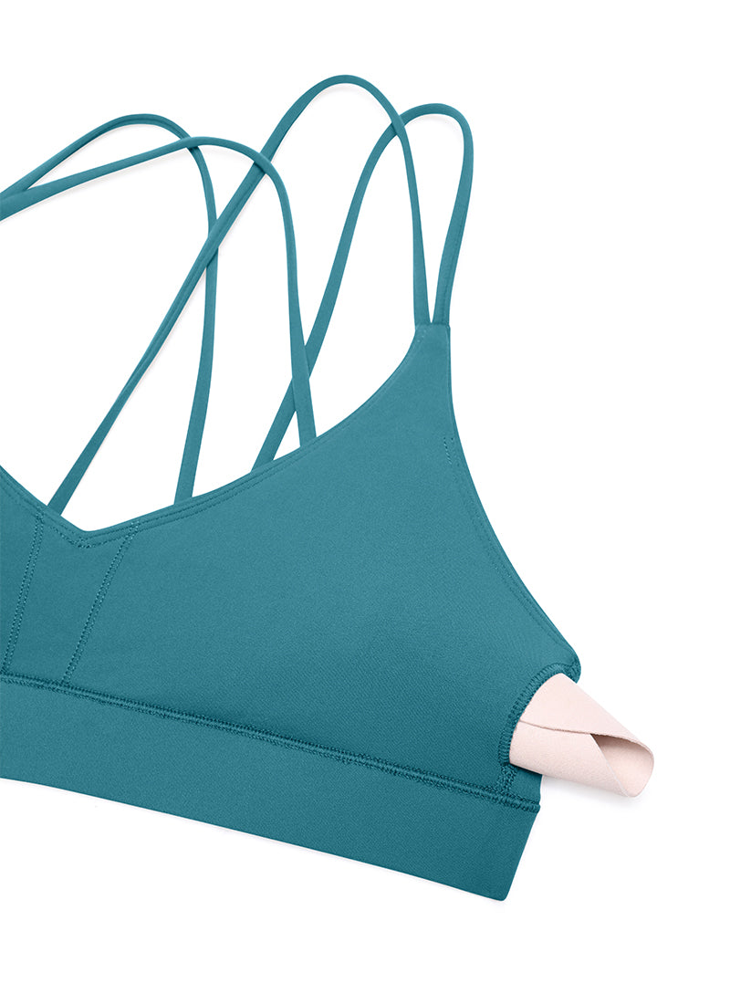 CRZ YOGA Damen Butterluxe V-Neck Träger Gepolstert Sport BH Ohne Bügel Borealis-Grün