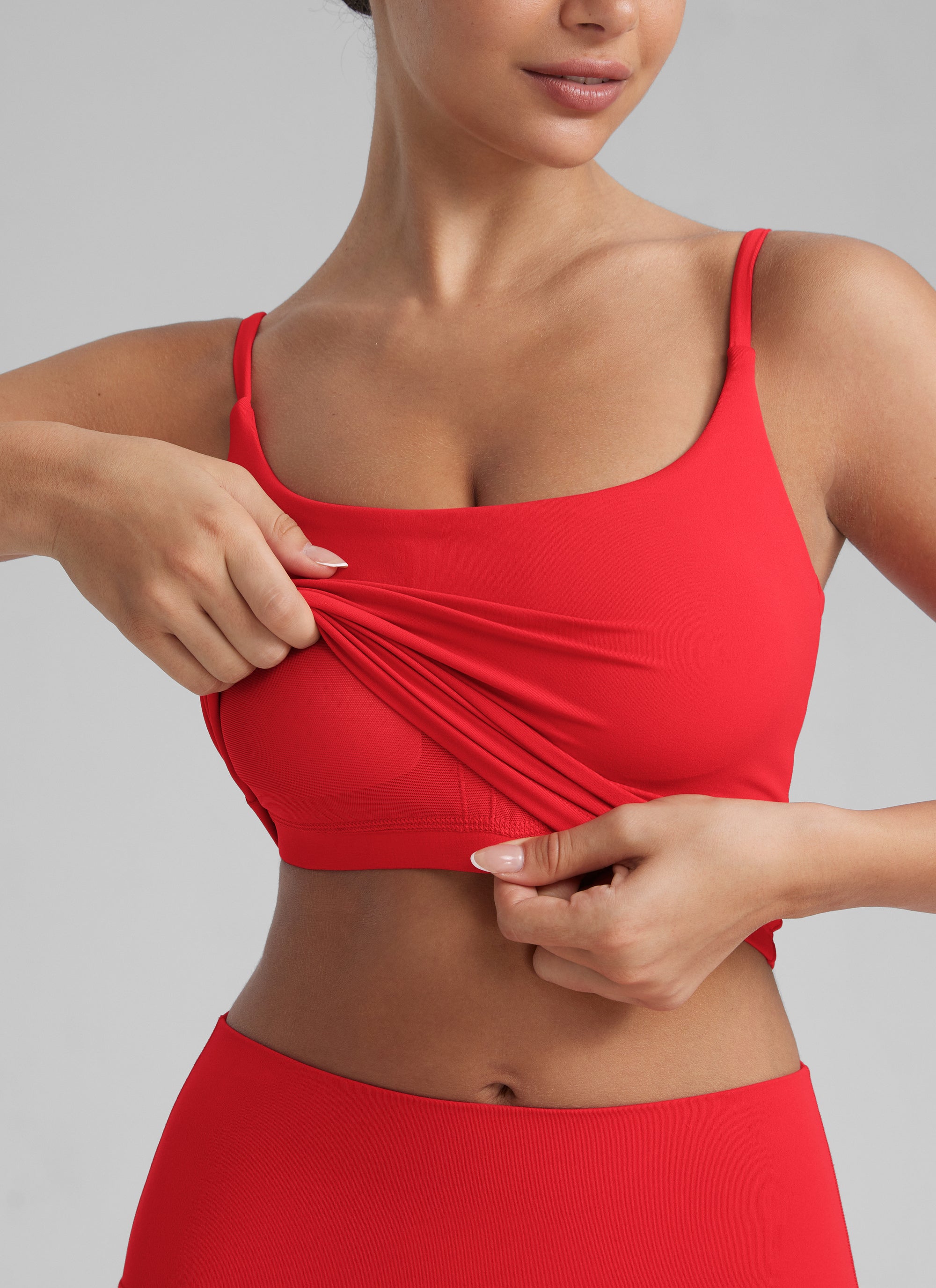 CRZ YOGA Butterlift Damen Gepolstert Sport BH Verstellbare Träger Tanktop Tiefrot