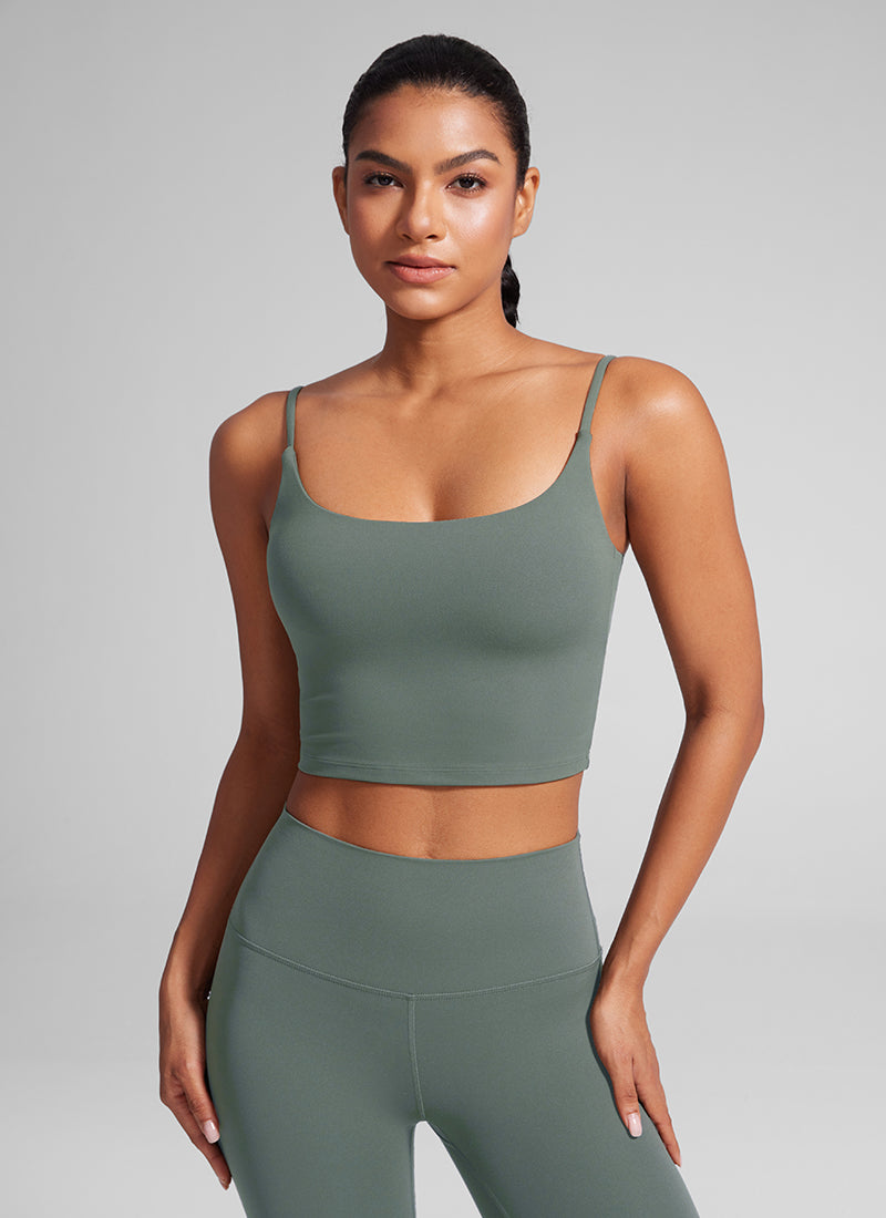 CRZ YOGA Butterlift Damen Gepolstert Sport BH Verstellbare Träger Tanktop Grauer Salbei