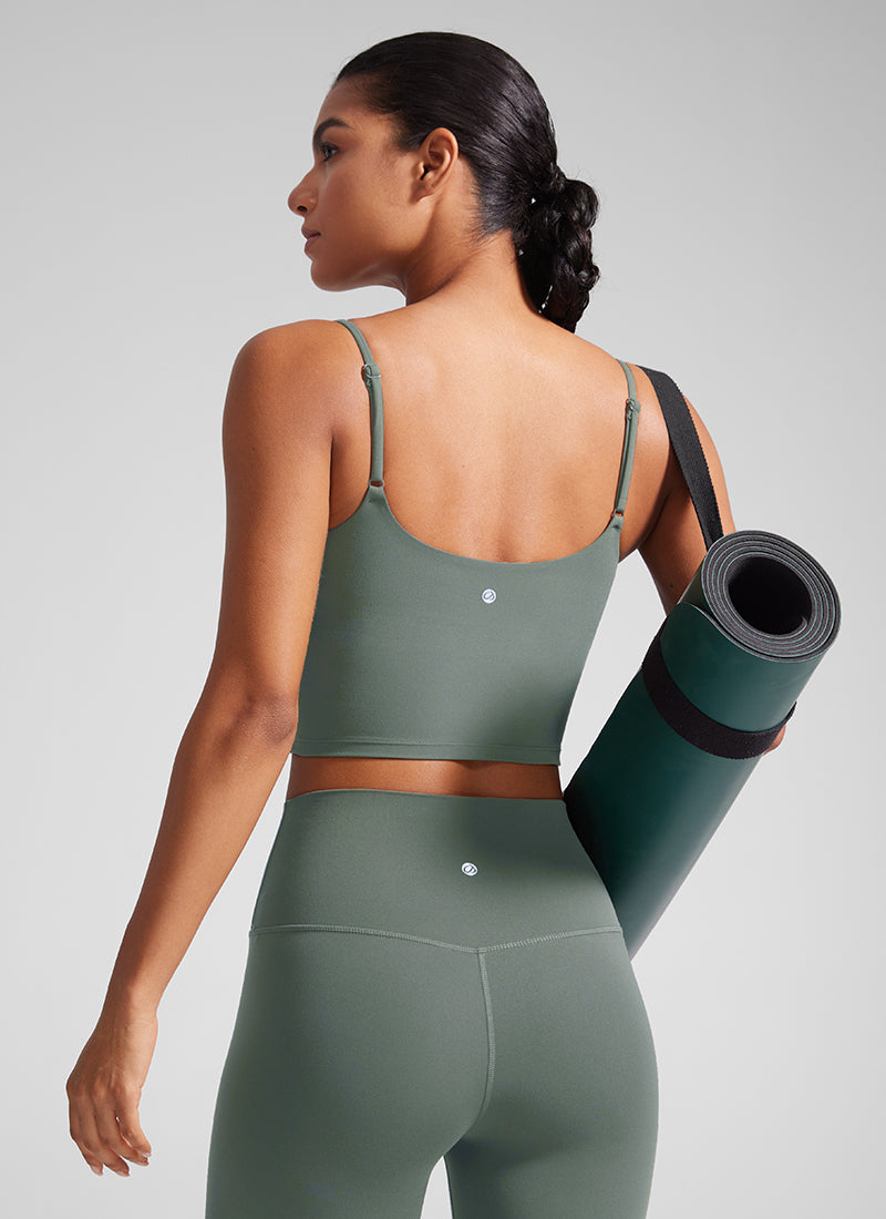 CRZ YOGA Butterlift Damen Gepolstert Sport BH Verstellbare Träger Tanktop Grauer Salbei