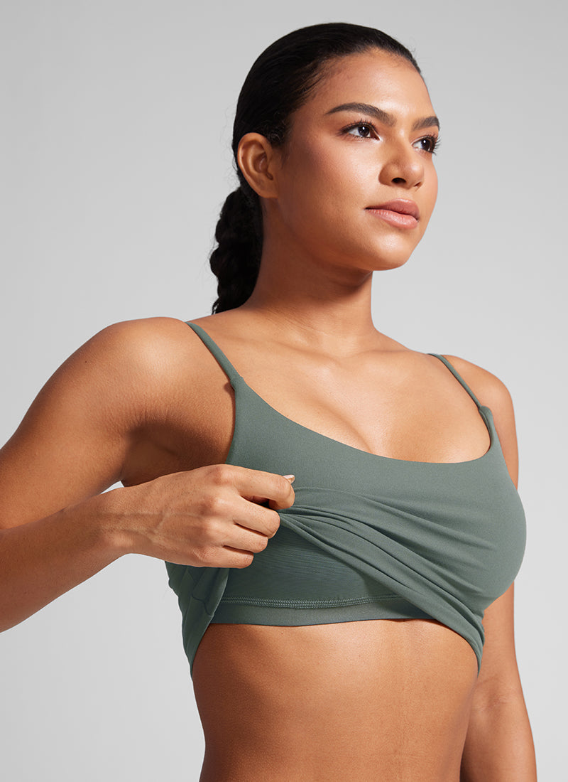 CRZ YOGA Butterlift Damen Gepolstert Sport BH Verstellbare Träger Tanktop Grauer Salbei