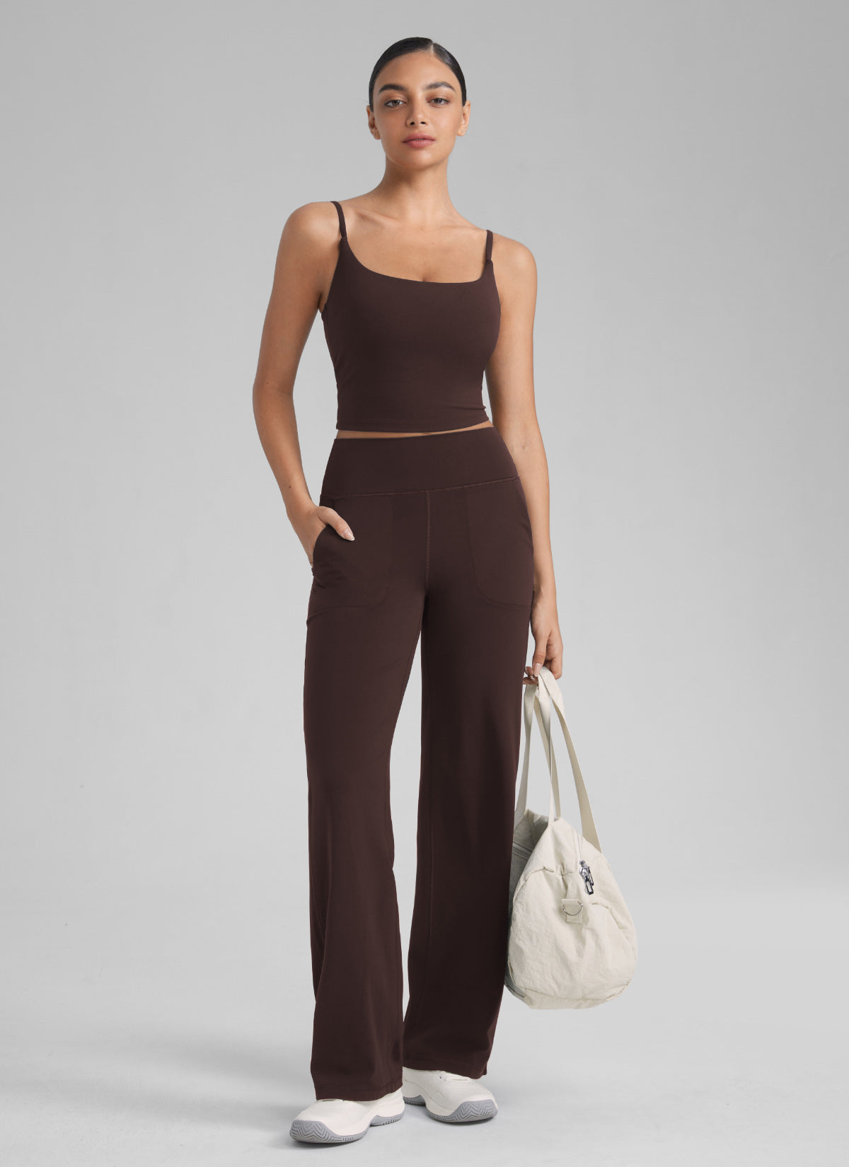 CRZ YOGA Butterlift Damen Gepolstert Sport BH Verstellbare Träger Tanktop Heißes Fudge-Brown @model_info:Anano