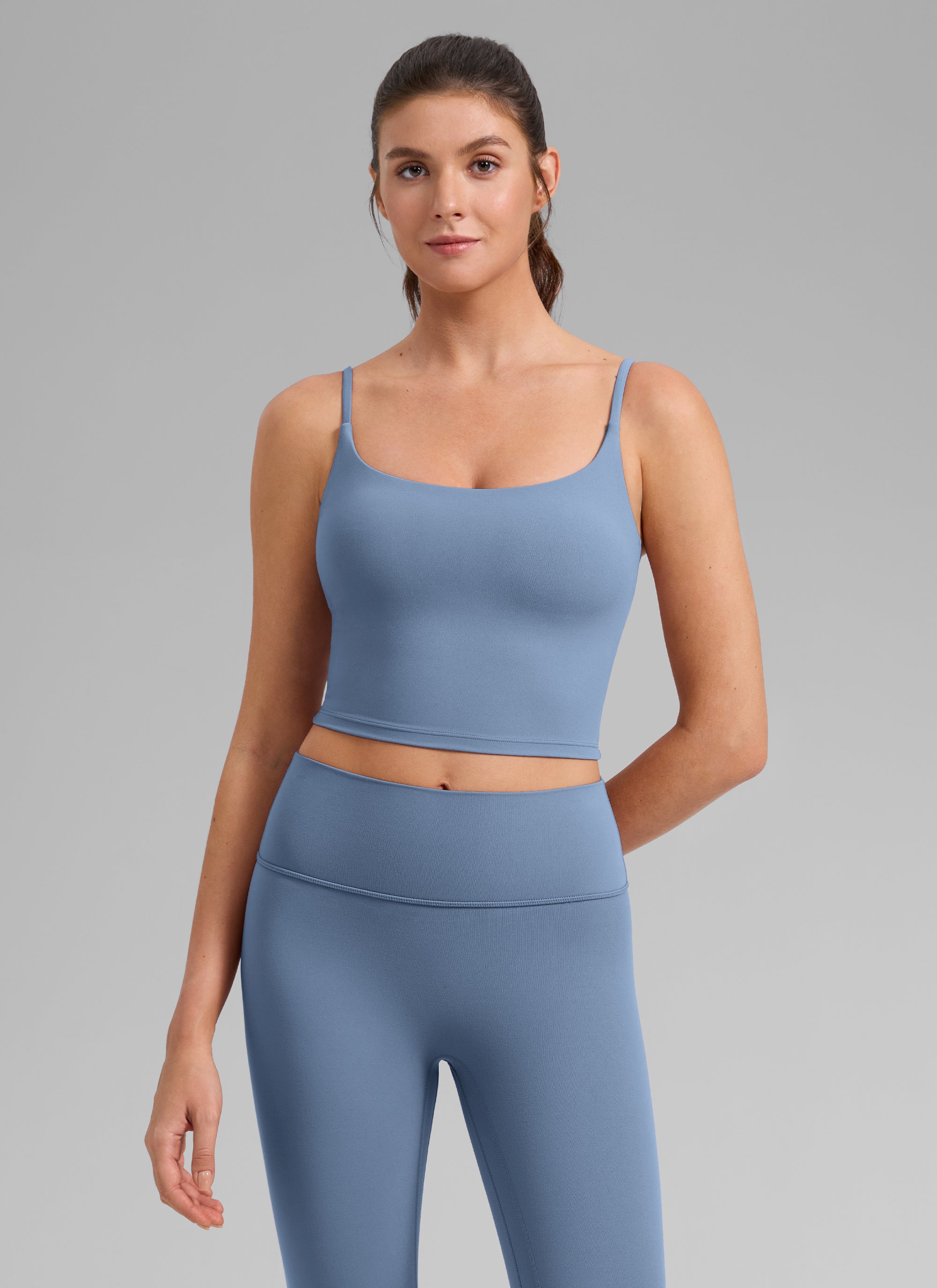 CRZ YOGA Butterlift Damen Gepolstert Sport BH Verstellbare Träger Tanktop Gewaschener Denim