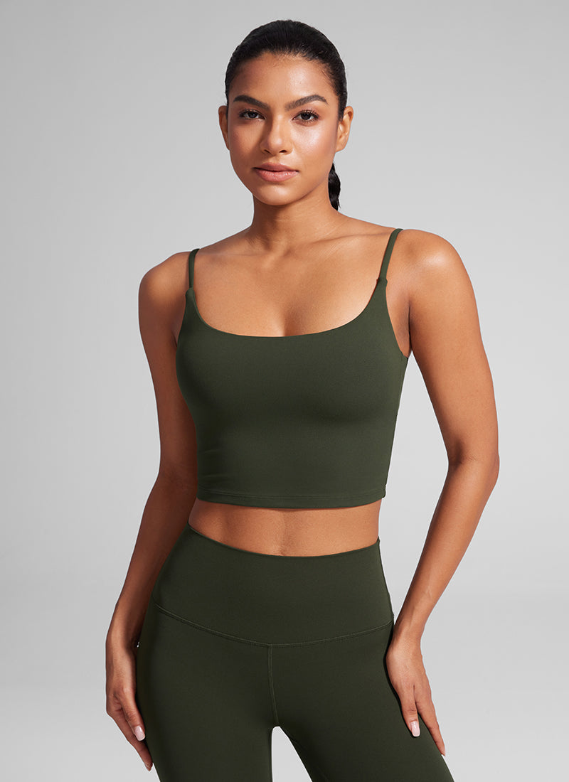 CRZ YOGA Butterlift Damen Gepolstert Sport BH Verstellbare Träger Tanktop Olivgrün