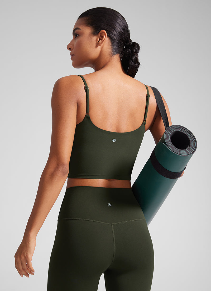 CRZ YOGA Butterlift Damen Gepolstert Sport BH Verstellbare Träger Tanktop Olivgrün