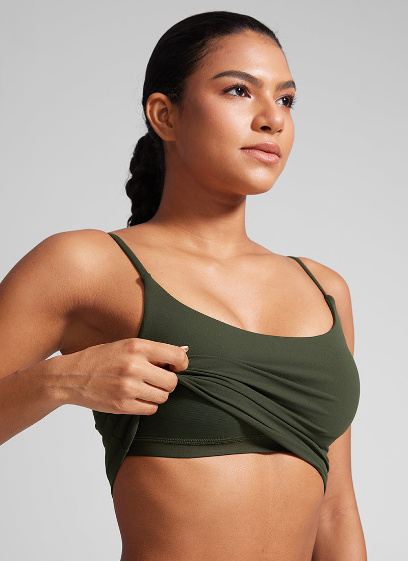 CRZ YOGA Butterlift Damen Gepolstert Sport BH Verstellbare Träger Tanktop Olivgrün