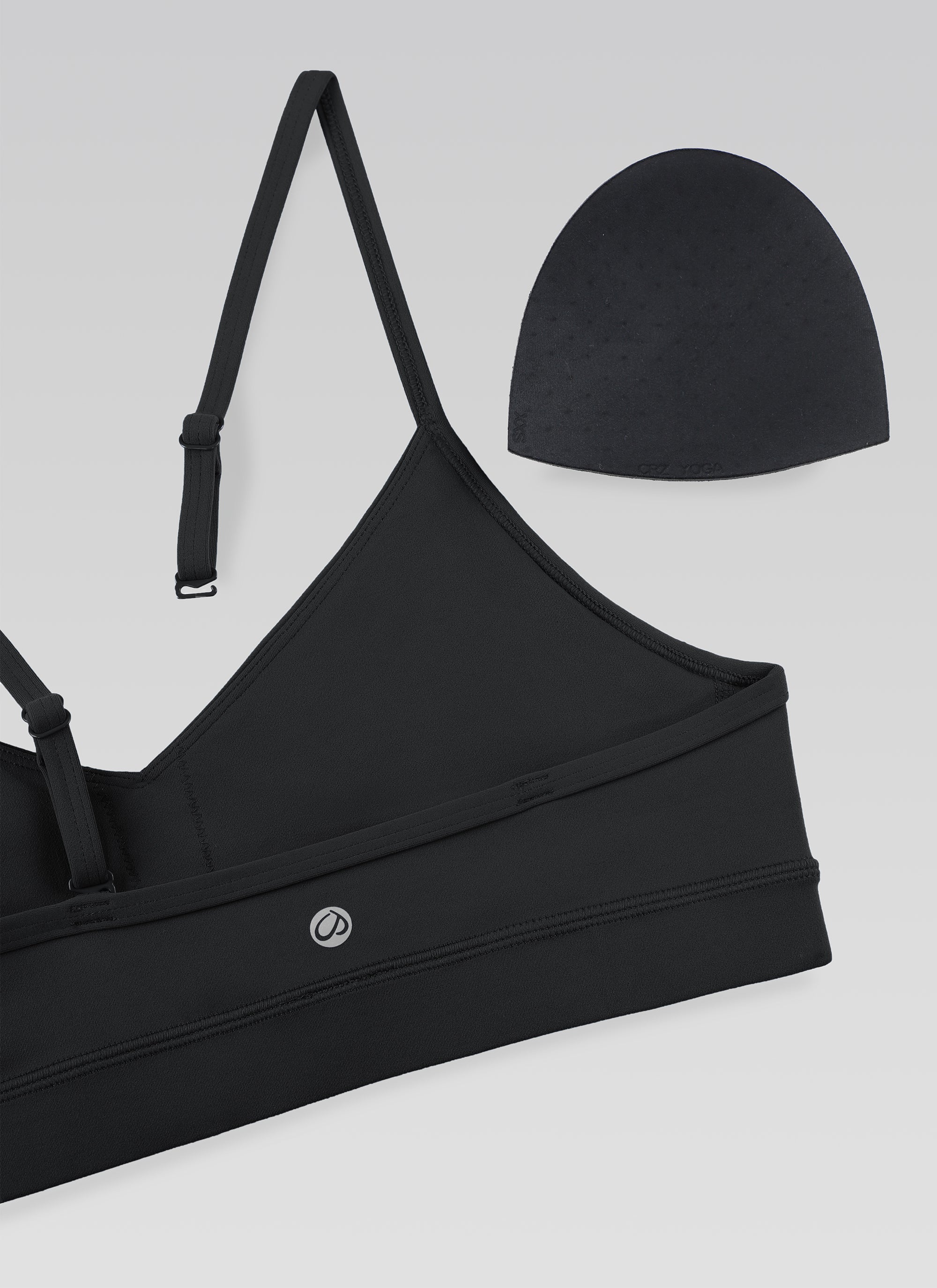 CRZ YOGA Damen Butterluxe V-Ausschnitt Verstellbar Spaghetti Sport BH Schwarz