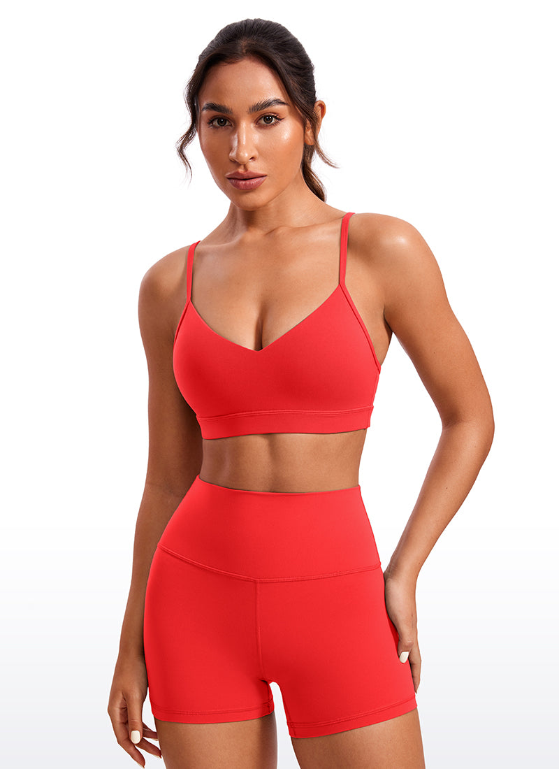 CRZ YOGA Damen Butterluxe V-Ausschnitt Verstellbar Spaghetti Sport BH Tiefrot
