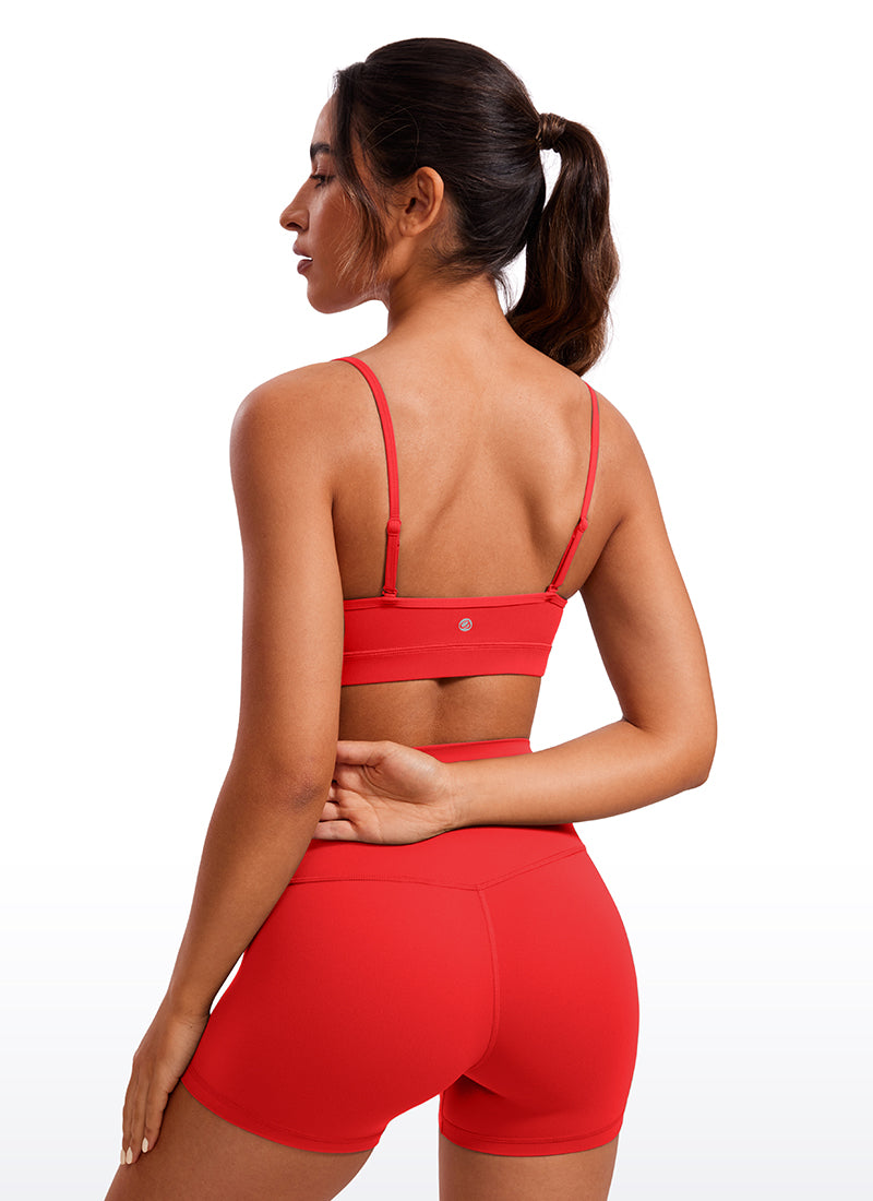 CRZ YOGA Damen Butterluxe V-Ausschnitt Verstellbar Spaghetti Sport BH Tiefrot