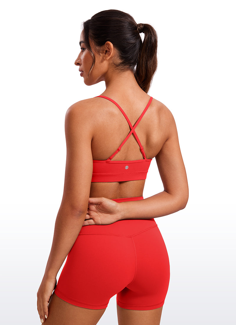 CRZ YOGA Damen Butterluxe V-Ausschnitt Verstellbar Spaghetti Sport BH Tiefrot