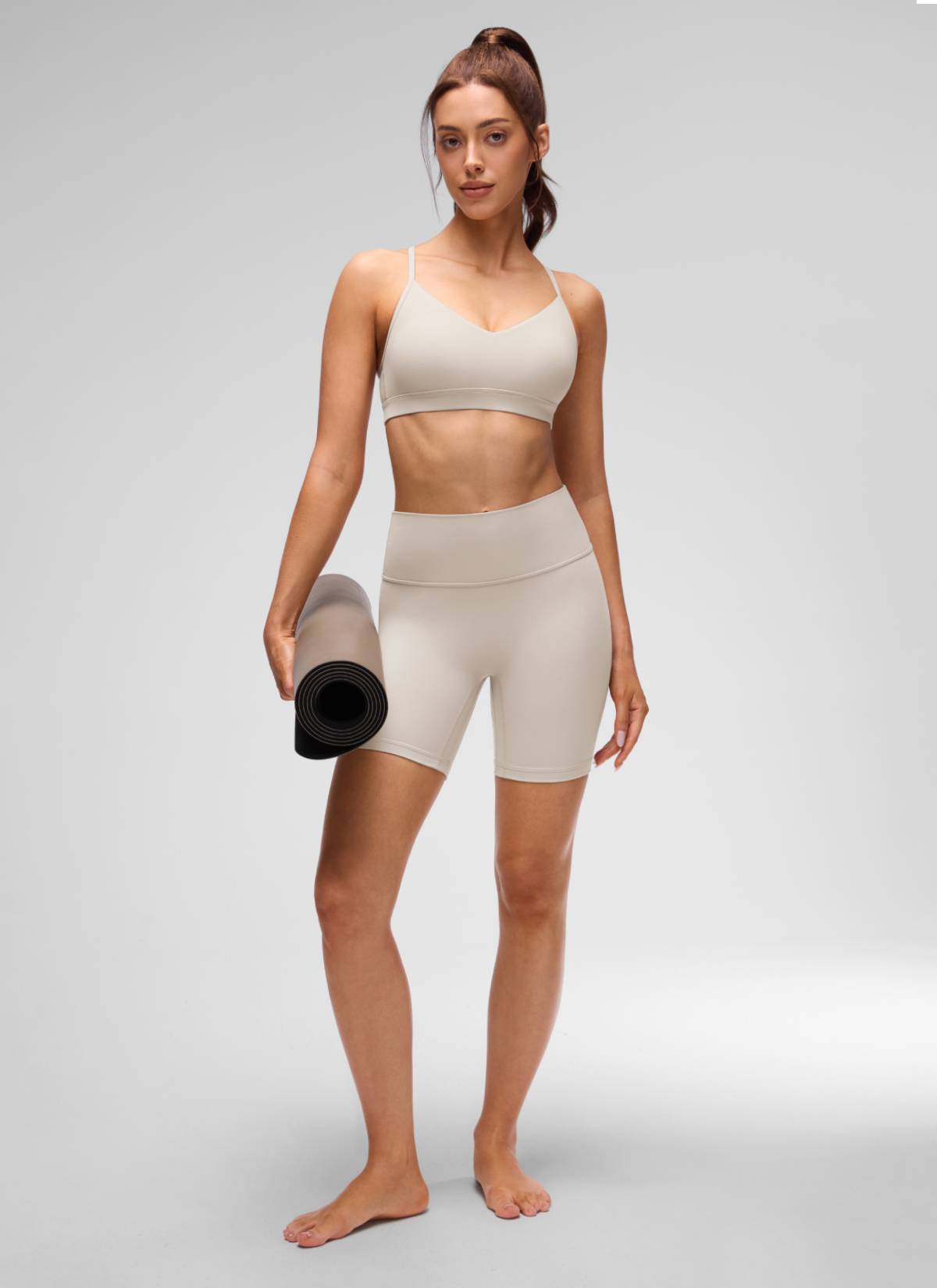 CRZ YOGA Damen Butterluxe V-Ausschnitt Verstellbar Spaghetti Sport BH Mojave-Braun