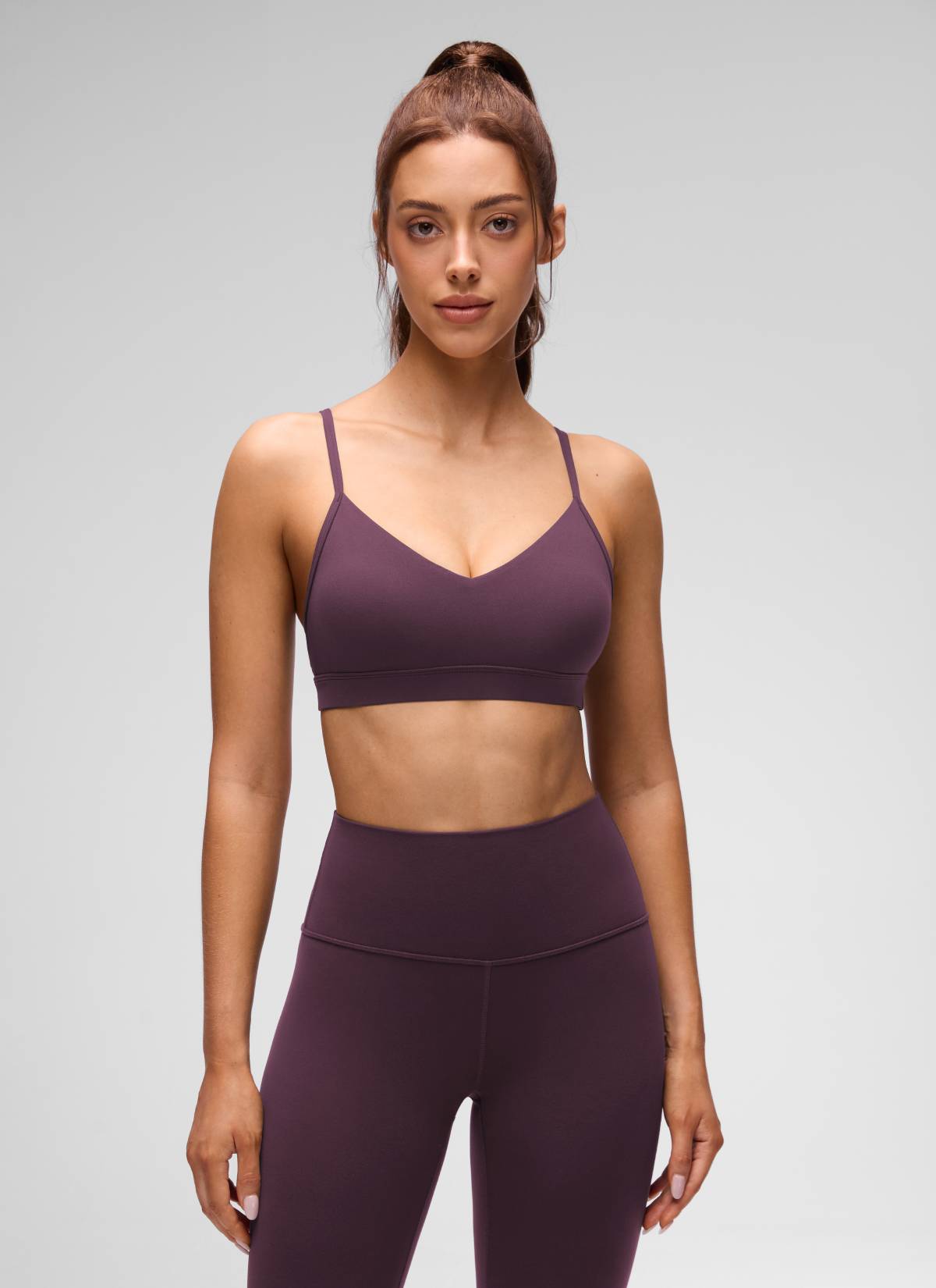 CRZ YOGA Damen Butterluxe V-Ausschnitt Verstellbar Spaghetti Sport BH Traubendistel Violett