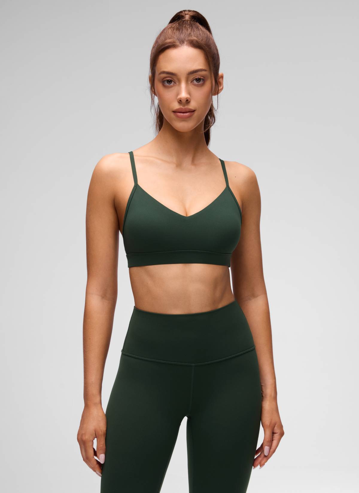 CRZ YOGA Damen Butterluxe V-Ausschnitt Verstellbar Spaghetti Sport BH Legende Grün