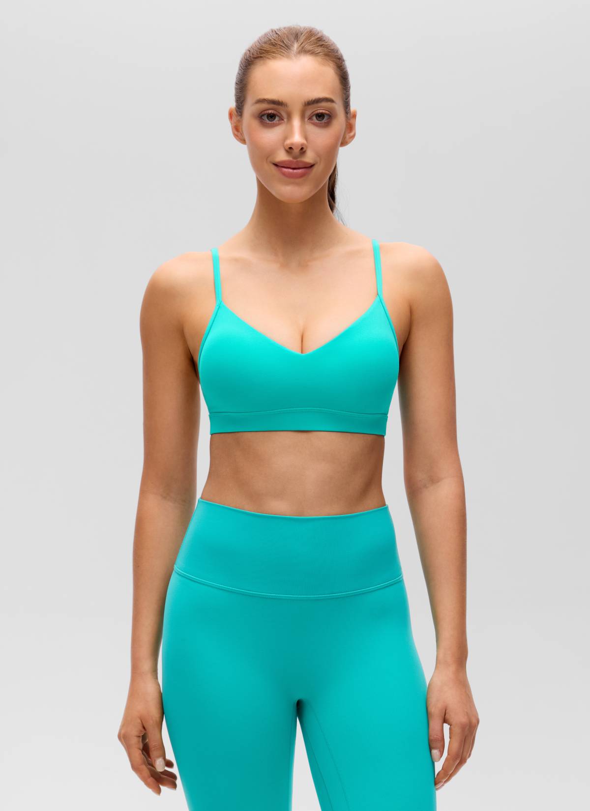 CRZ YOGA Damen Butterluxe V-Ausschnitt Verstellbar Spaghetti Sport BH Tropen Krickente