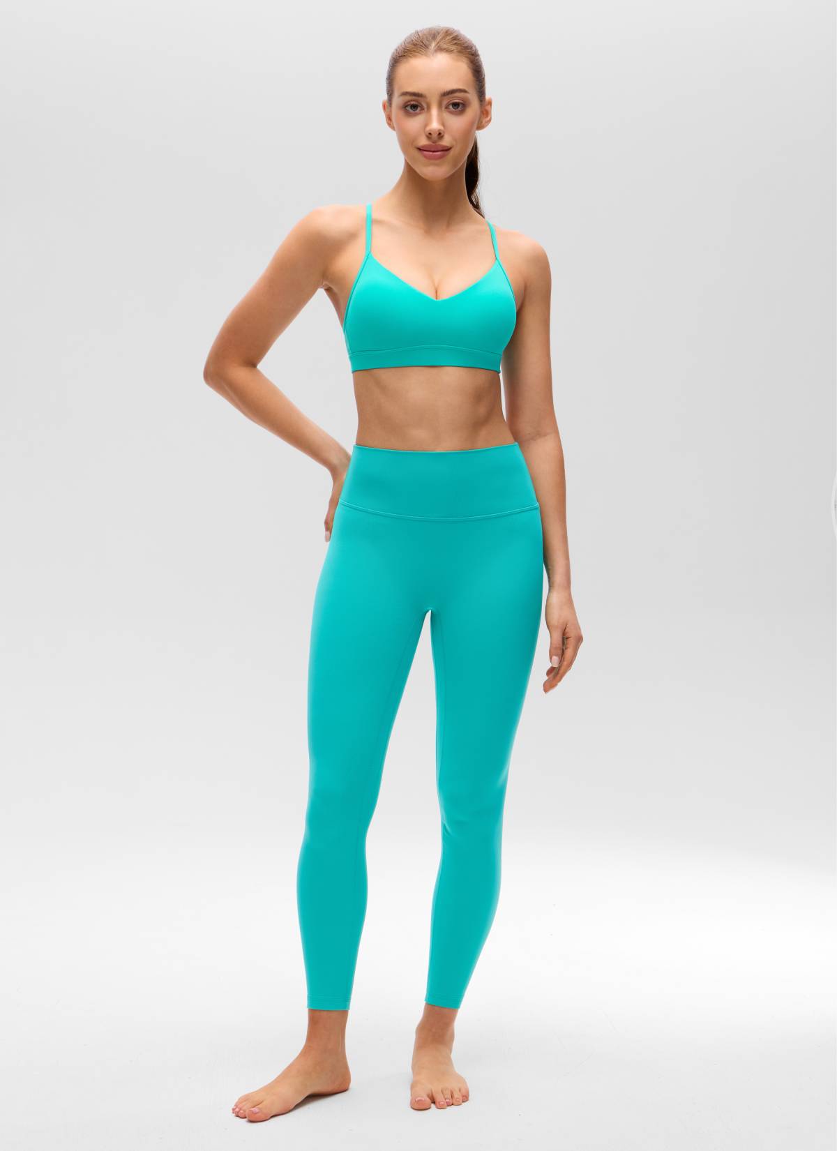 CRZ YOGA Damen Butterluxe V-Ausschnitt Verstellbar Spaghetti Sport BH Tropen Krickente