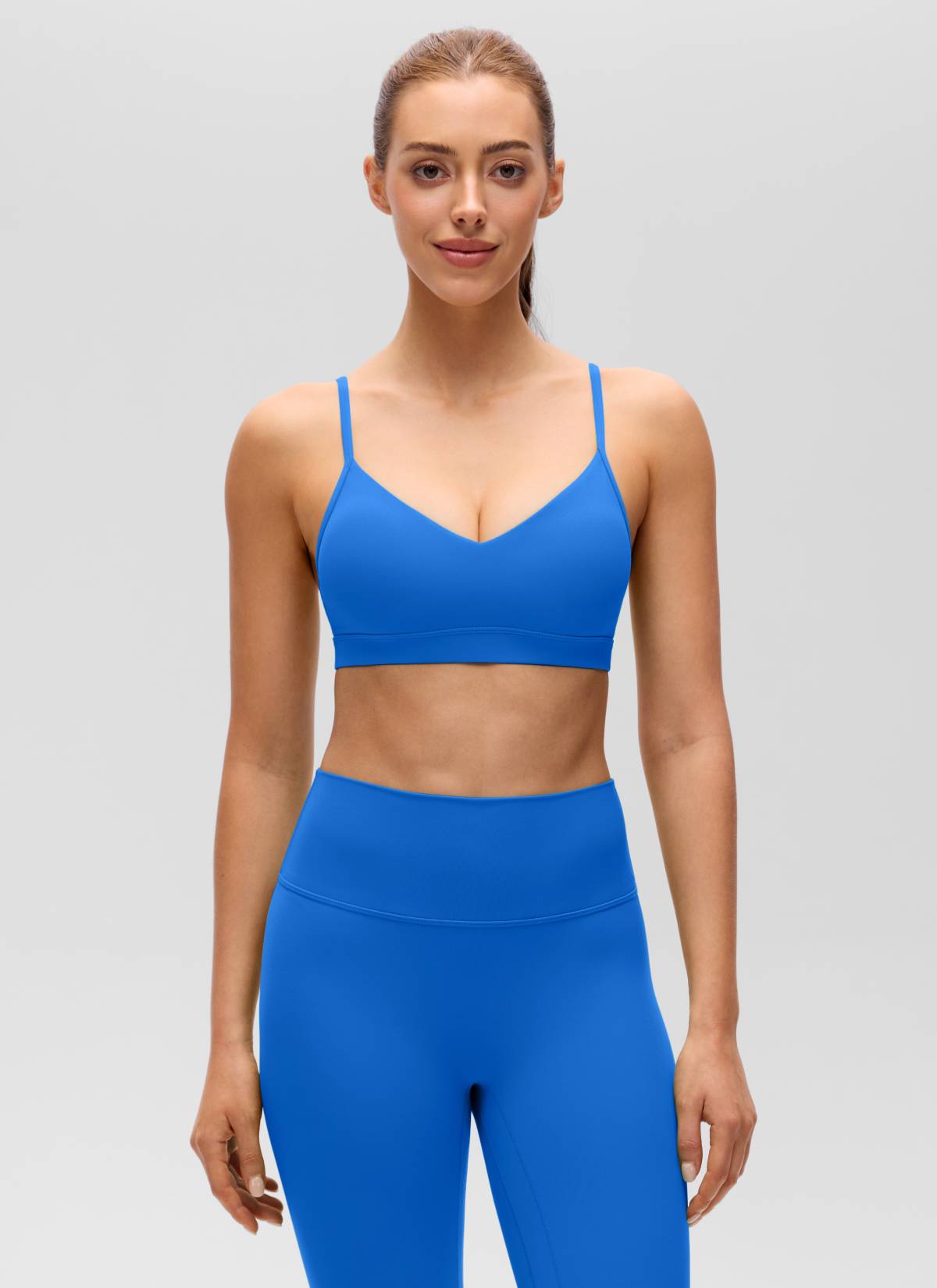 CRZ YOGA Damen Butterluxe V-Ausschnitt Verstellbar Spaghetti Sport BH Funkelndes Blau