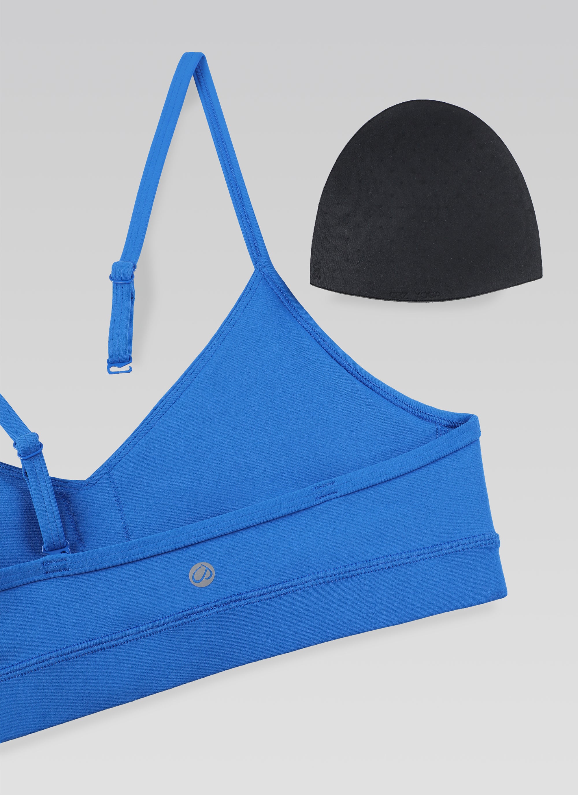 CRZ YOGA Damen Butterluxe V-Ausschnitt Verstellbar Spaghetti Sport BH Funkelndes Blau