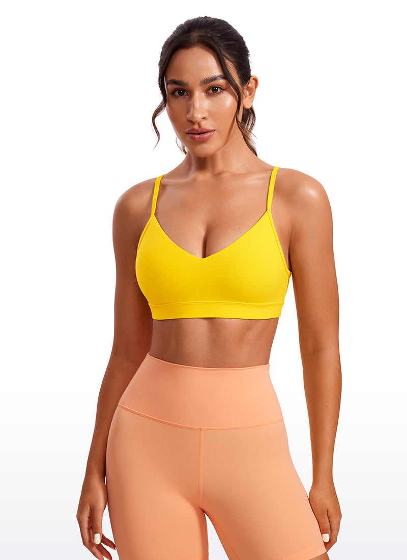 CRZ YOGA Damen Butterluxe V-Ausschnitt Verstellbar Spaghetti Sport BH Gut Sichtbares Gelb