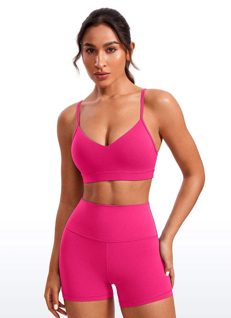 CRZ YOGA Damen Butterluxe V-Ausschnitt Verstellbar Spaghetti Sport BH Granita Pink