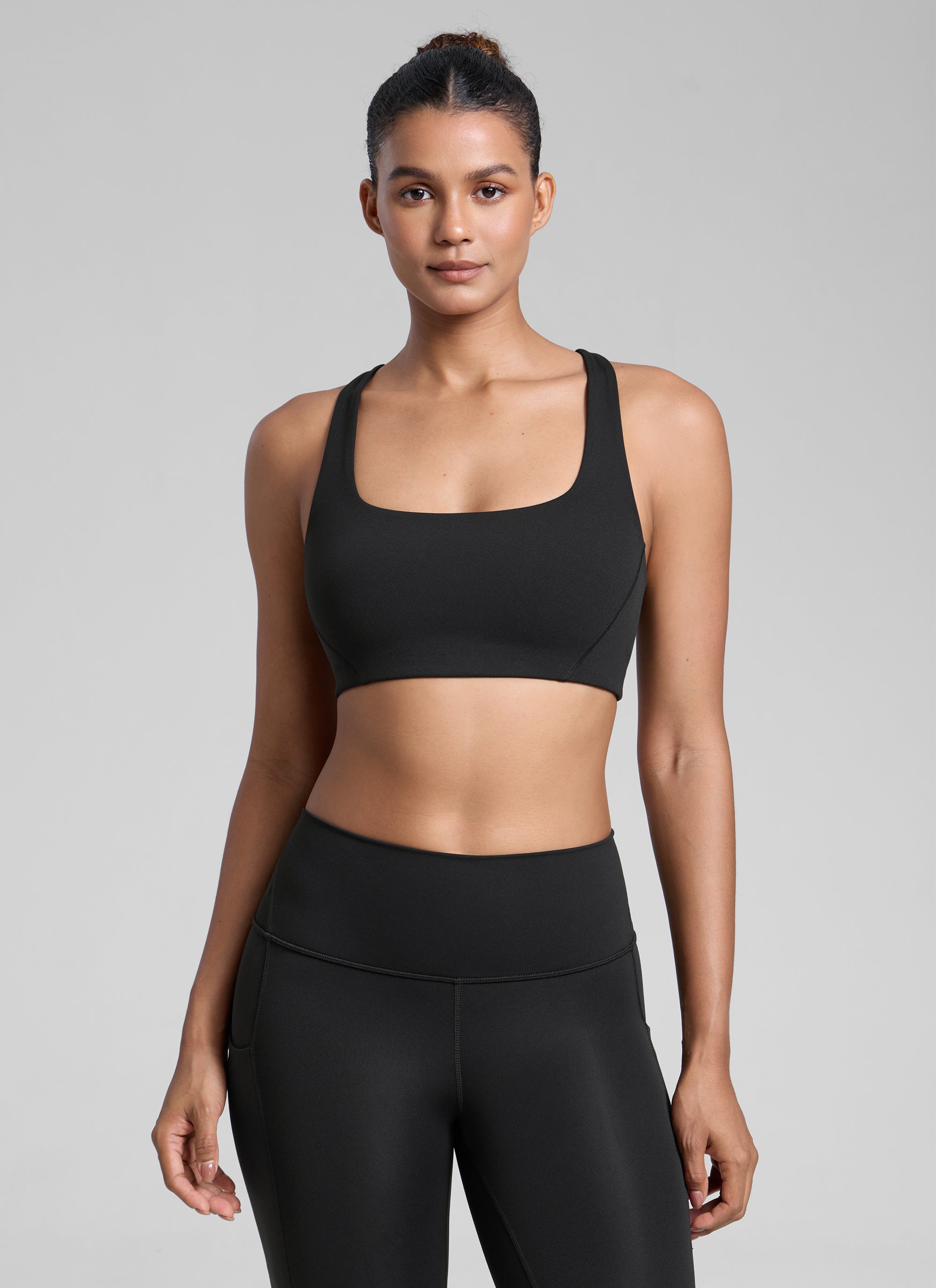 CRZ YOGA Damen Butterlift Doppellagiger BH mit quadratischem Ausschnitt Schwarz