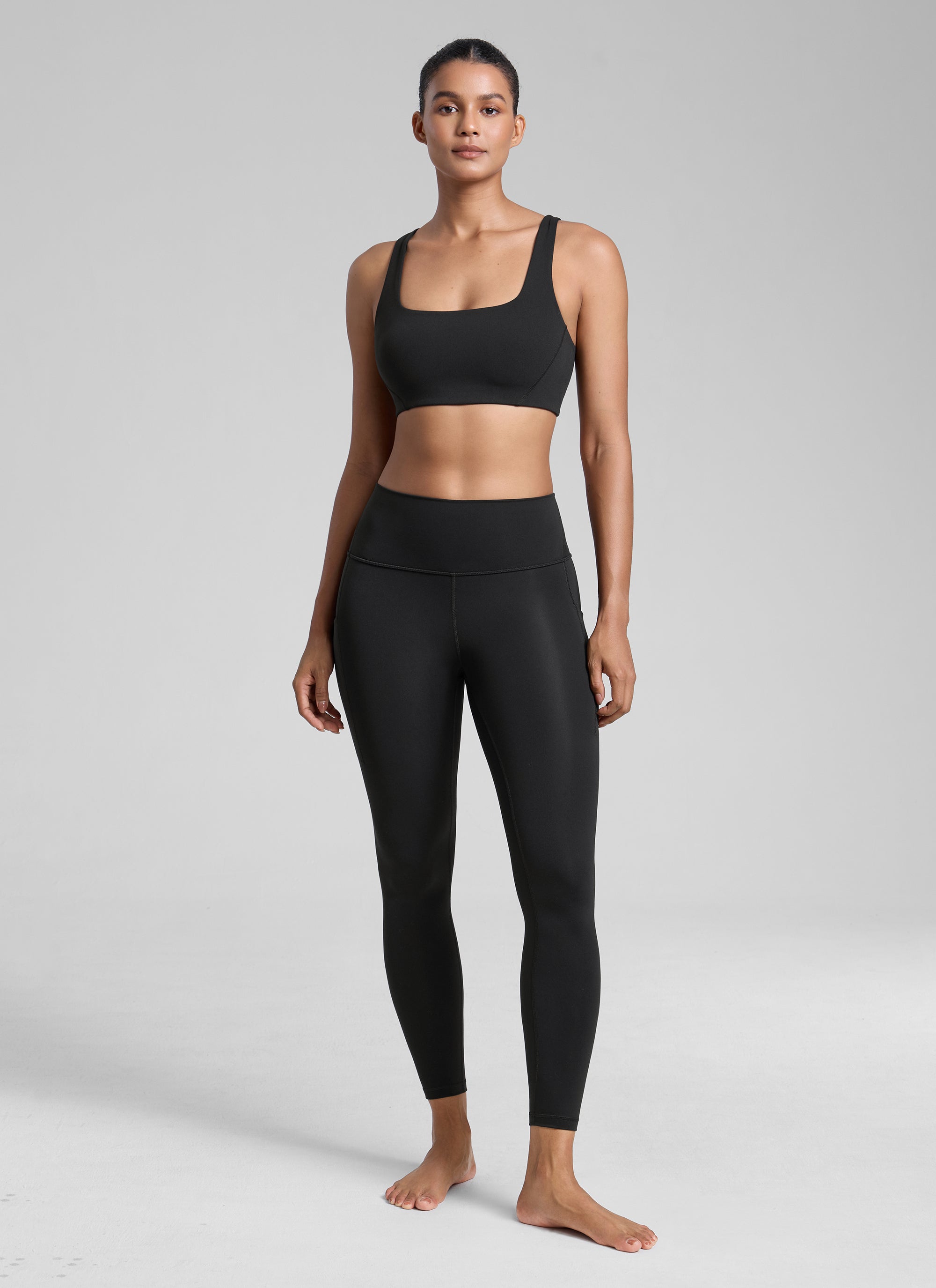 CRZ YOGA Damen Butterlift Doppellagiger BH mit quadratischem Ausschnitt Schwarz