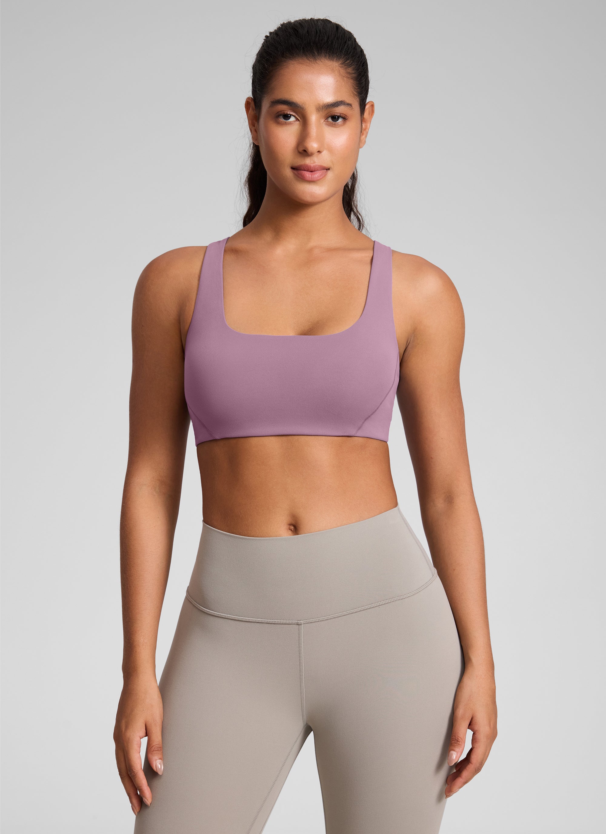 CRZ YOGA Damen Butterlift Doppellagiger BH mit quadratischem Ausschnitt Lavendel Hell