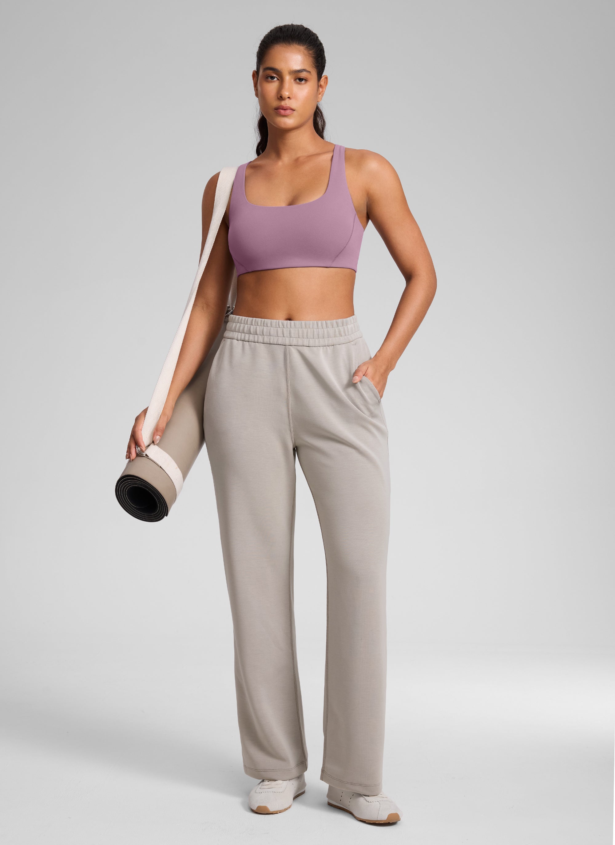 CRZ YOGA Damen Butterlift Doppellagiger BH mit quadratischem Ausschnitt Lavendel Hell