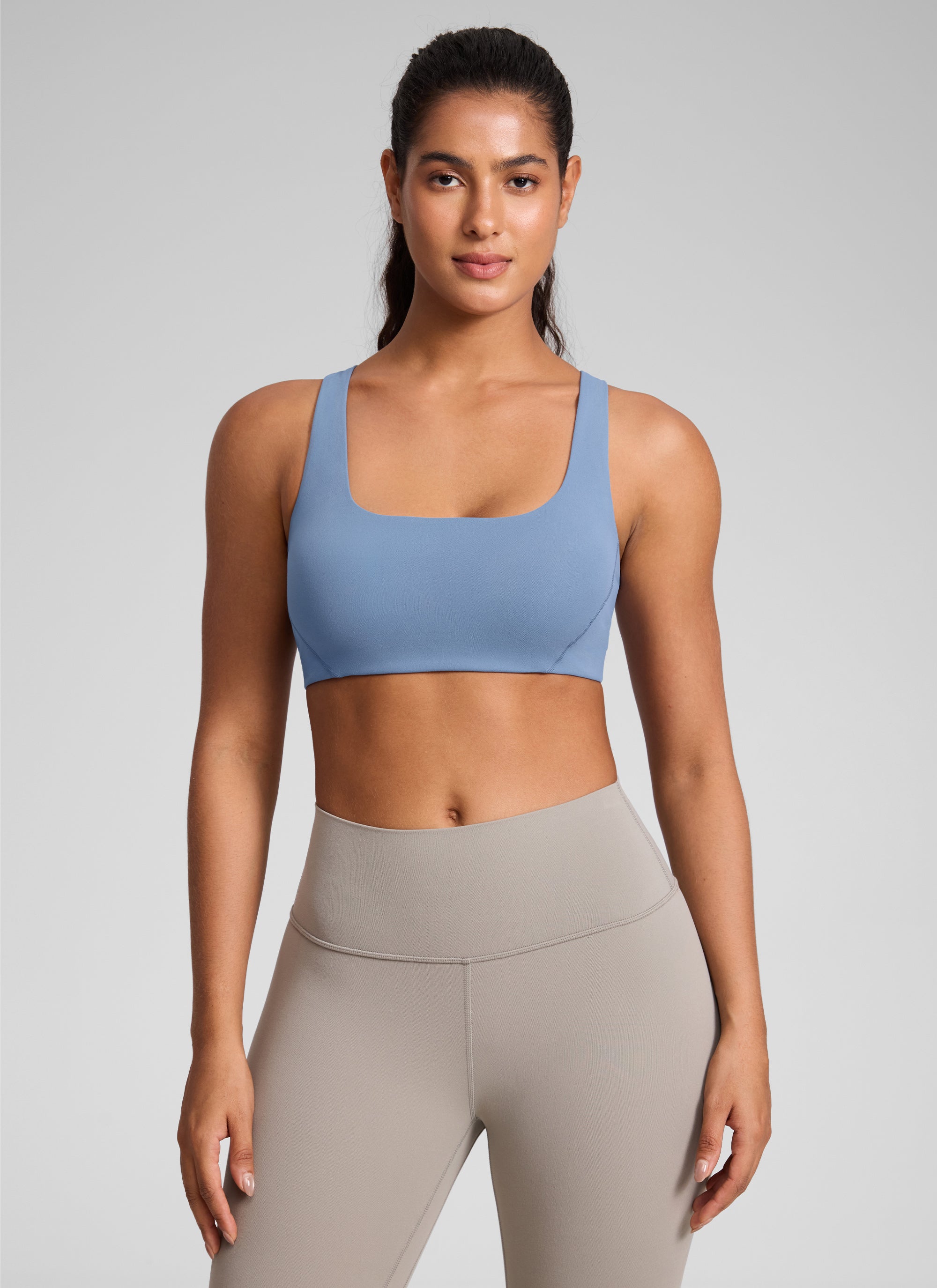 CRZ YOGA Damen Butterlift Doppellagiger BH mit quadratischem Ausschnitt Gewaschener Denim