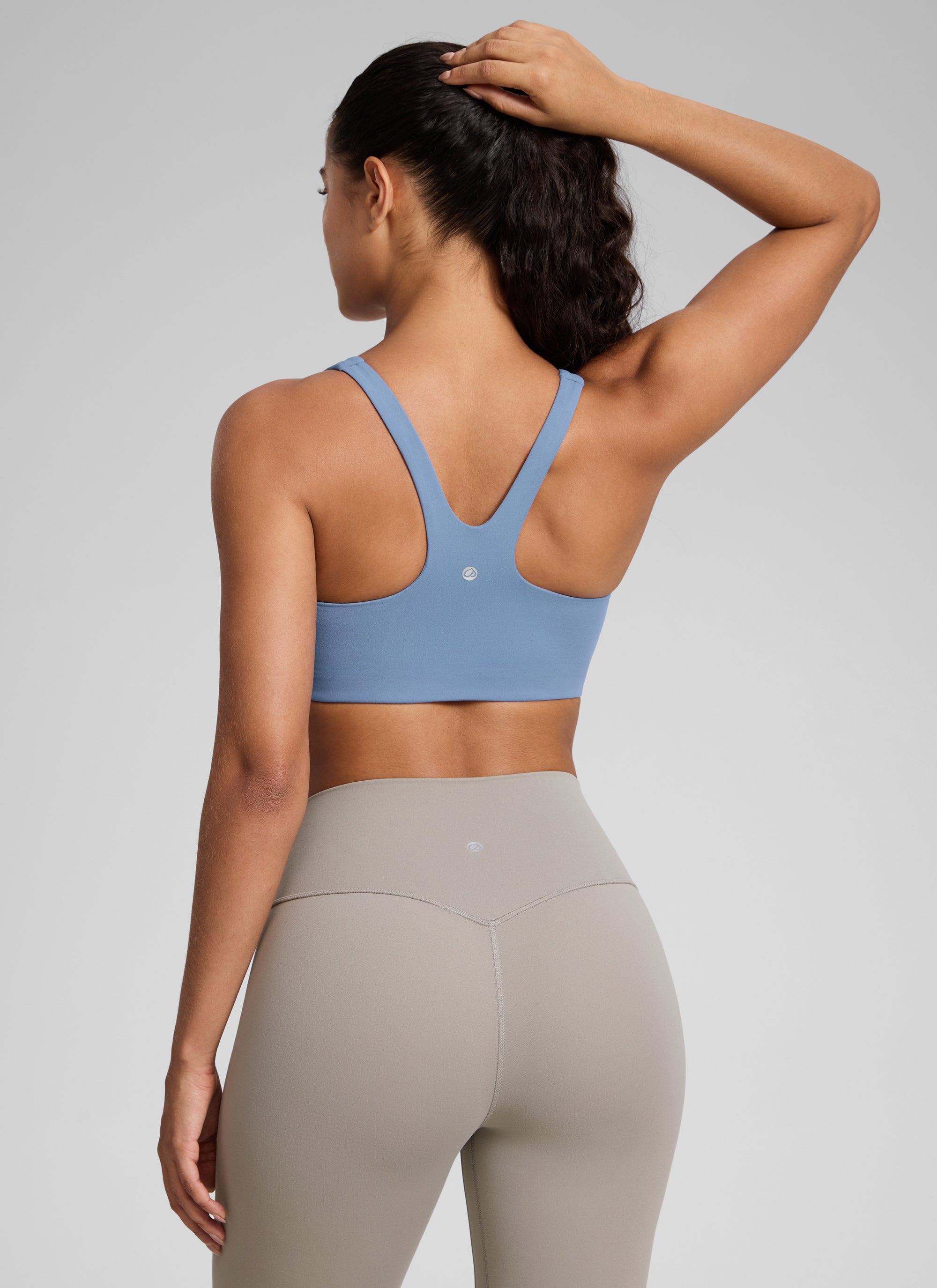 CRZ YOGA Damen Butterlift Doppellagiger BH mit quadratischem Ausschnitt Gewaschener Denim
