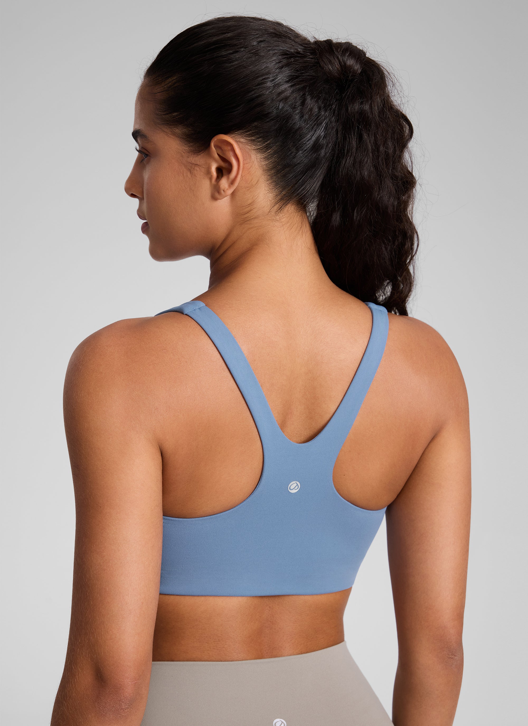 CRZ YOGA Damen Butterlift Doppellagiger BH mit quadratischem Ausschnitt Gewaschener Denim