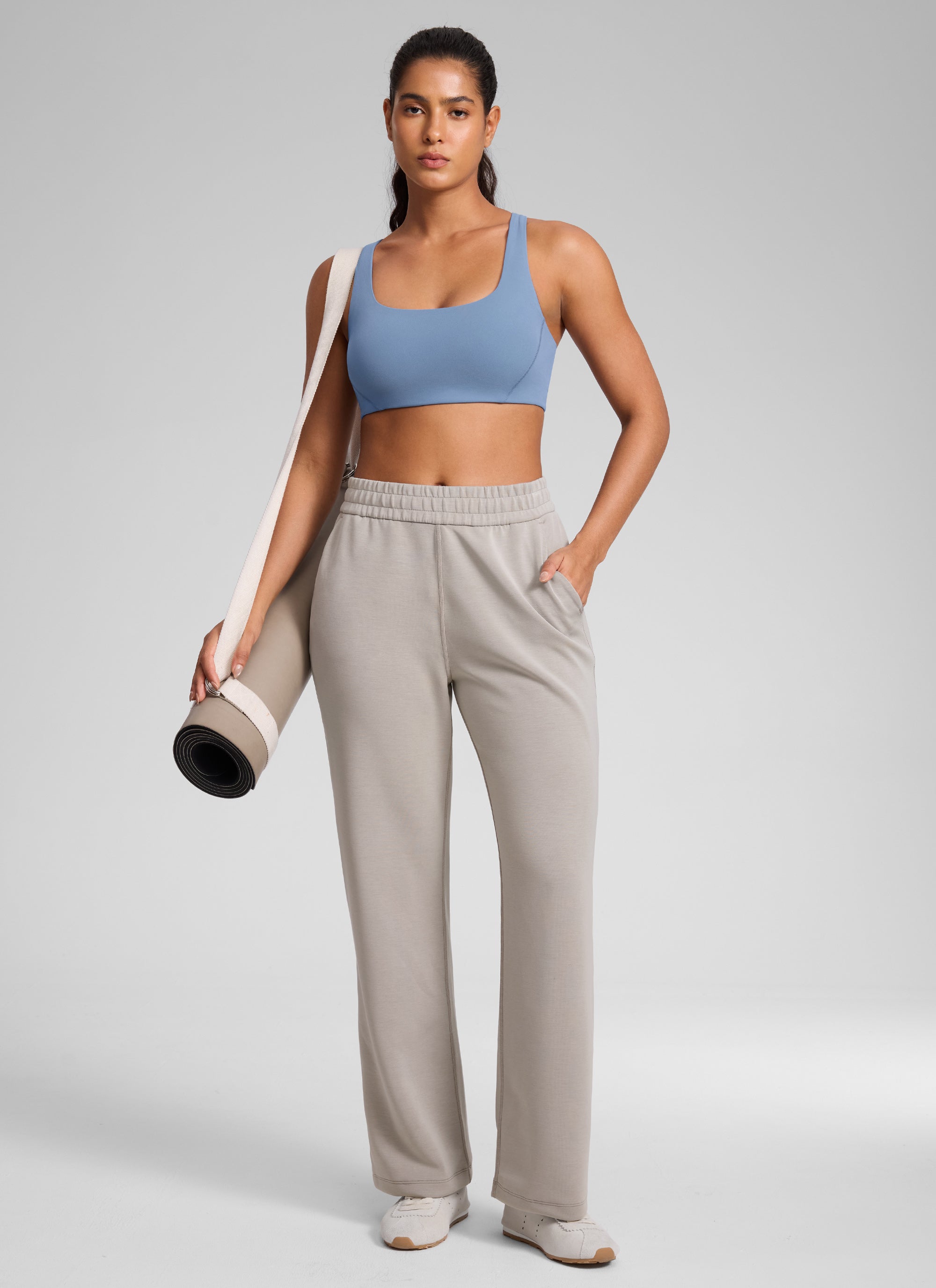 CRZ YOGA Damen Butterlift Doppellagiger BH mit quadratischem Ausschnitt Gewaschener Denim