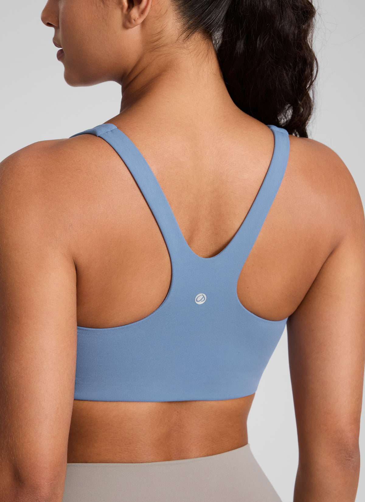 CRZ YOGA Damen Butterlift Doppellagiger BH mit quadratischem Ausschnitt Gewaschener Denim @model_info:C
