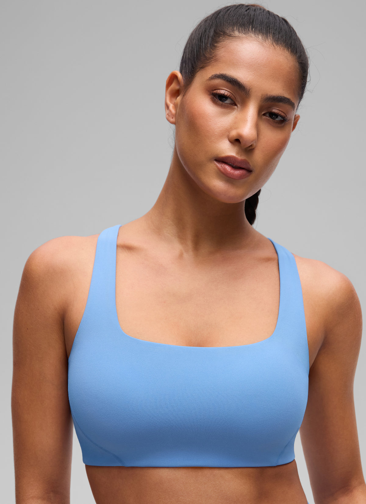 CRZ YOGA Damen Butterlift Doppellagiger BH mit quadratischem Ausschnitt Party Blau @model_info:C