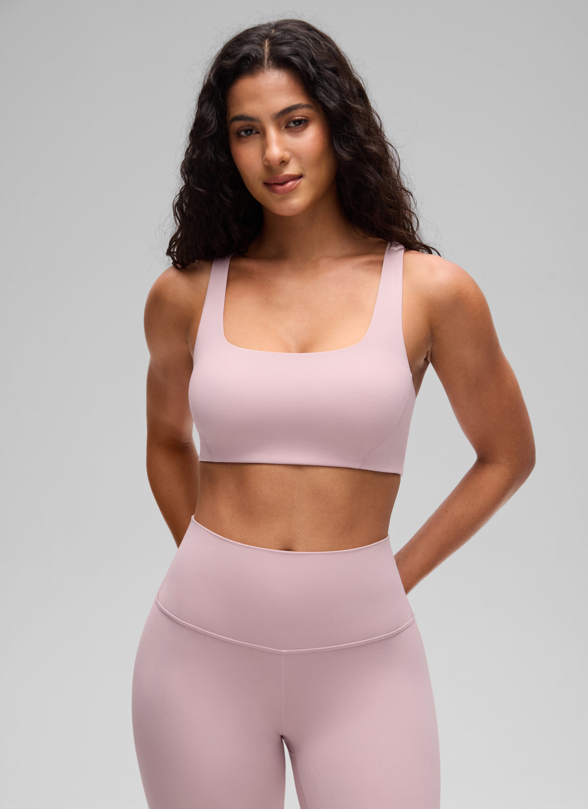 CRZ YOGA Damen Butterlift Doppellagiger BH mit quadratischem Ausschnitt Rosa Haze @model_info:C