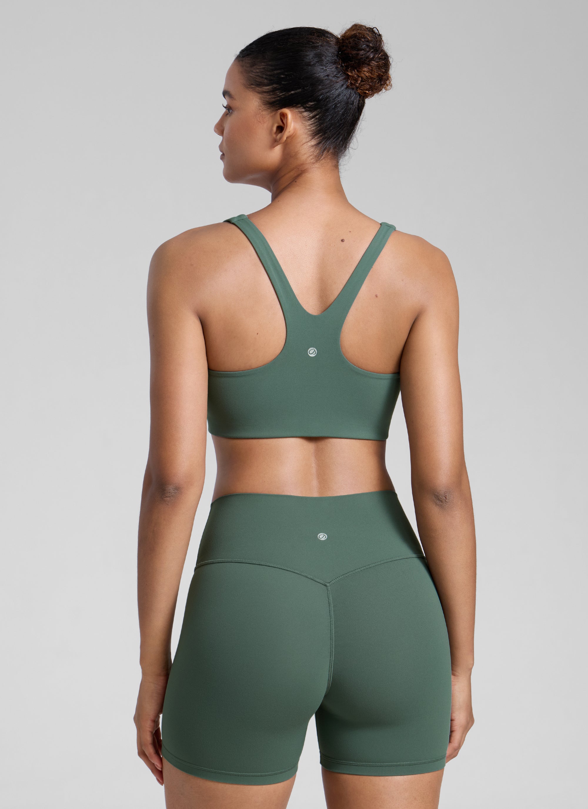 CRZ YOGA Damen Butterlift Doppellagiger BH mit quadratischem Ausschnitt Dunkles Waldgrün