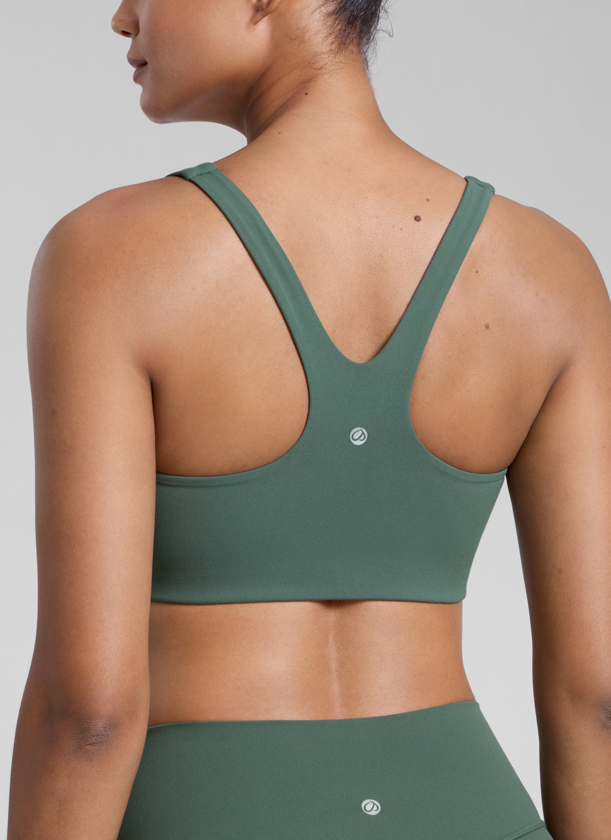 CRZ YOGA Damen Butterlift Doppellagiger BH mit quadratischem Ausschnitt Dunkles Waldgrün