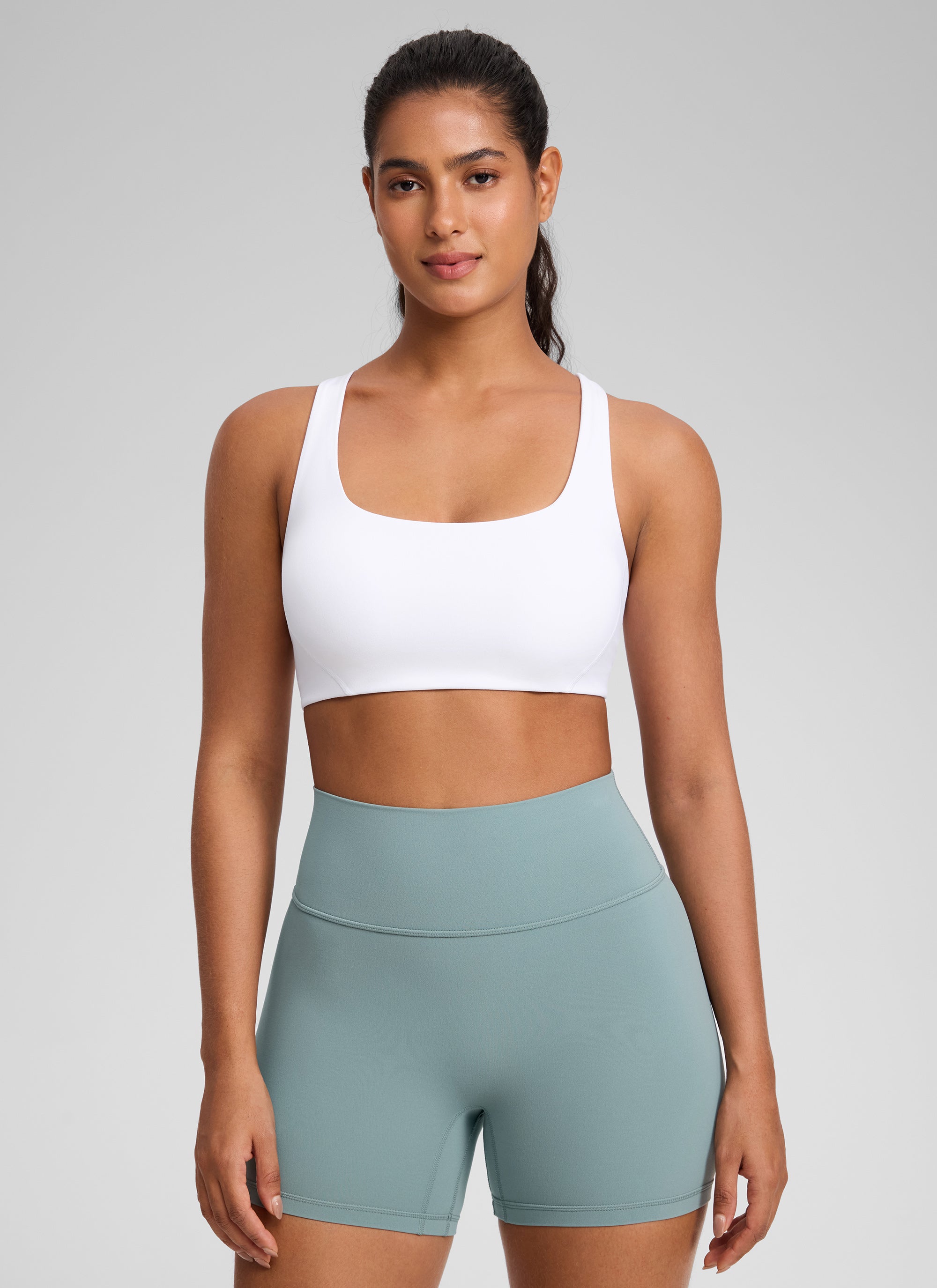 CRZ YOGA Damen Butterlift Doppellagiger BH mit quadratischem Ausschnitt Weiss