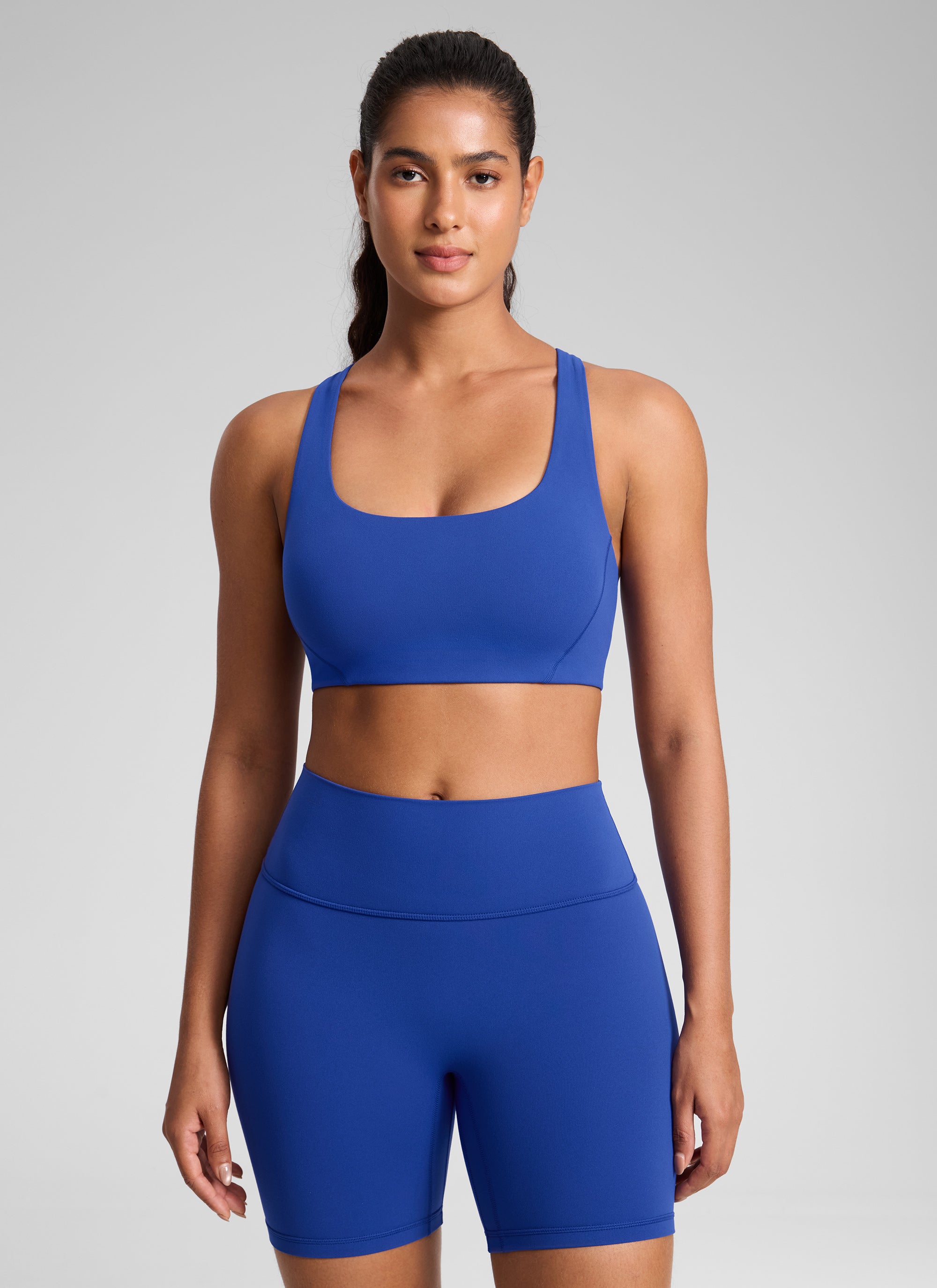 CRZ YOGA Damen Butterlift Doppellagiger BH mit quadratischem Ausschnitt Wellen Blau