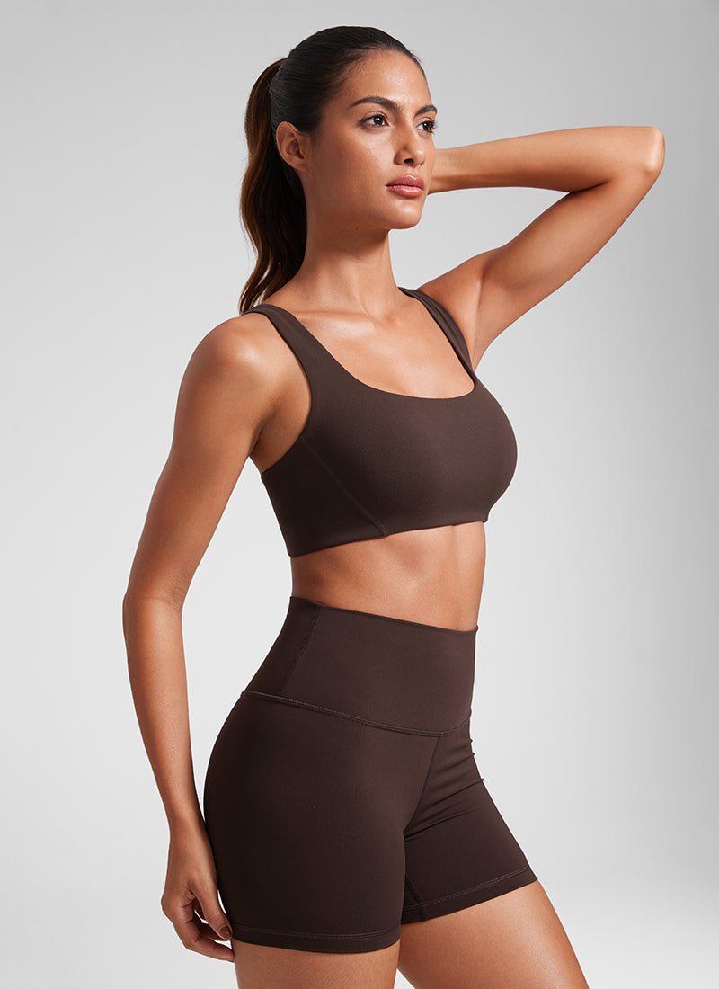CRZ YOGA Damen Butterlift Doppellagiger BH mit quadratischem Ausschnitt Heißes Fudge-Brown